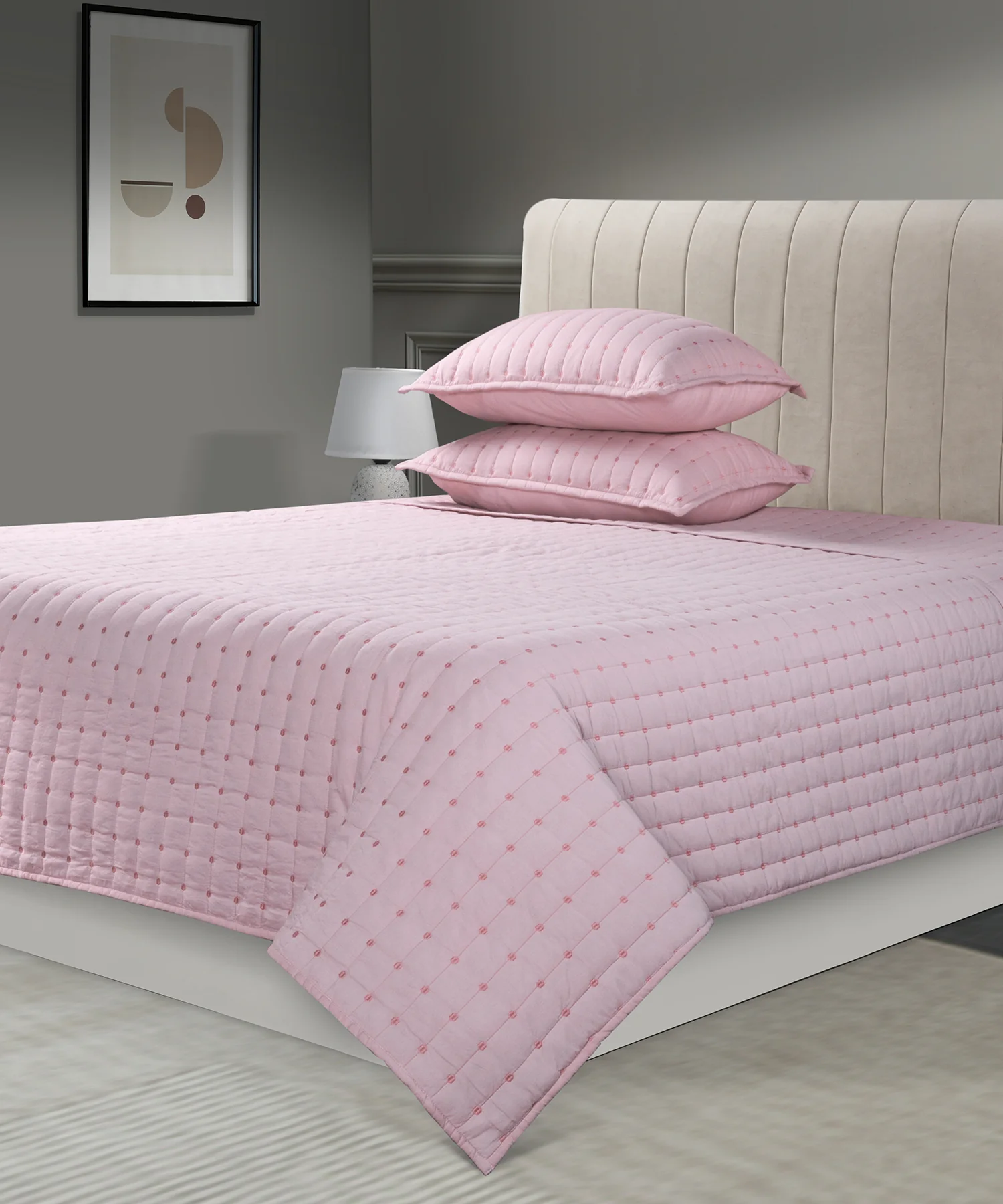 Nectarsoft Italian Retreat King Bedcover Set, Blush|90 GSM Cotton|3 Pc Set - Image 2