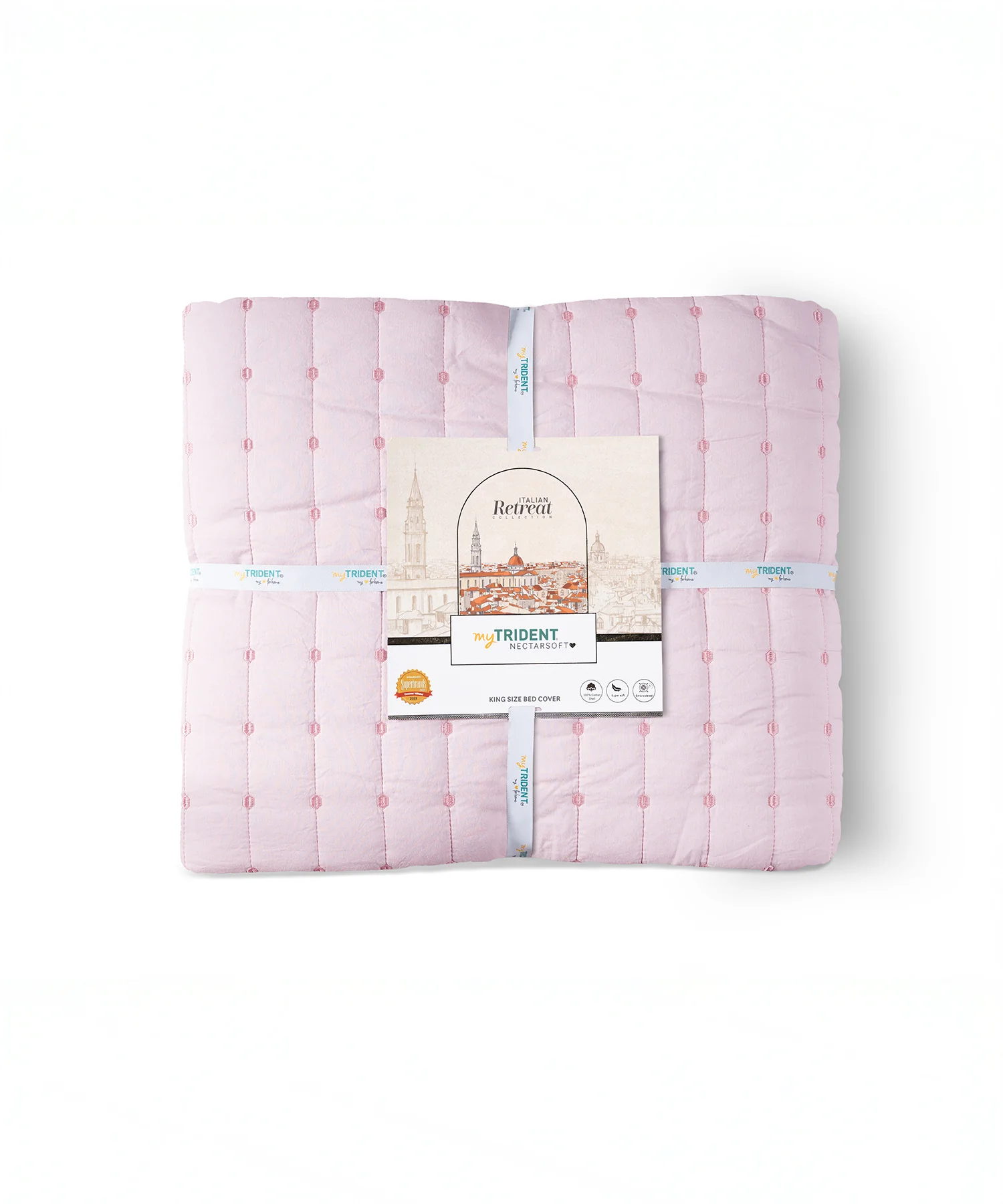 Nectarsoft Italian Retreat King Bedcover Set, Blush|90 GSM Cotton|3 Pc Set - Image 6