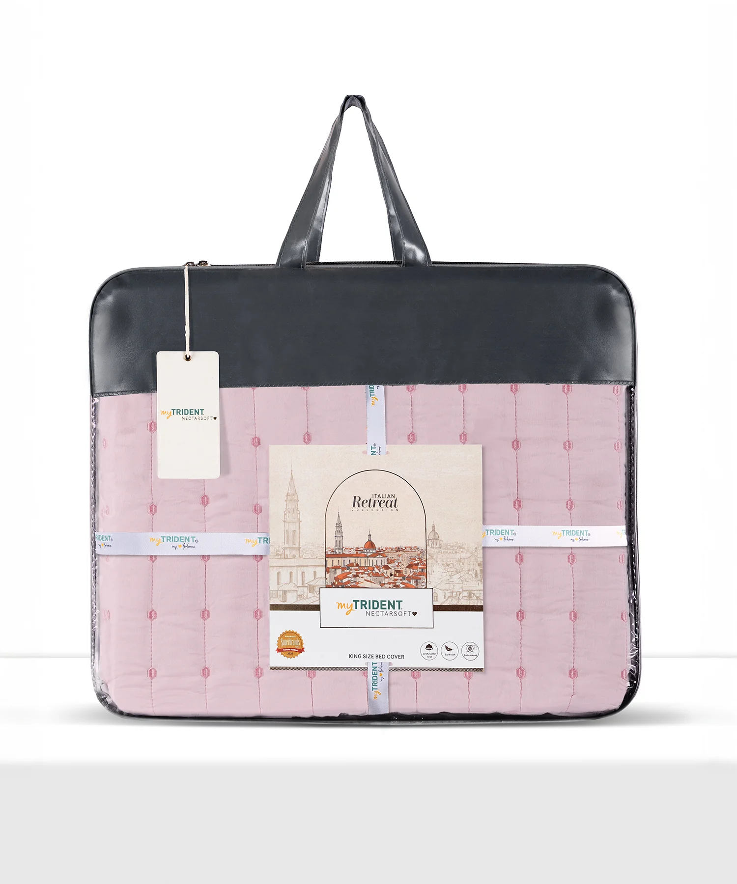 Nectarsoft Italian Retreat King Bedcover Set, Blush|90 GSM Cotton|3 Pc Set - Image 7