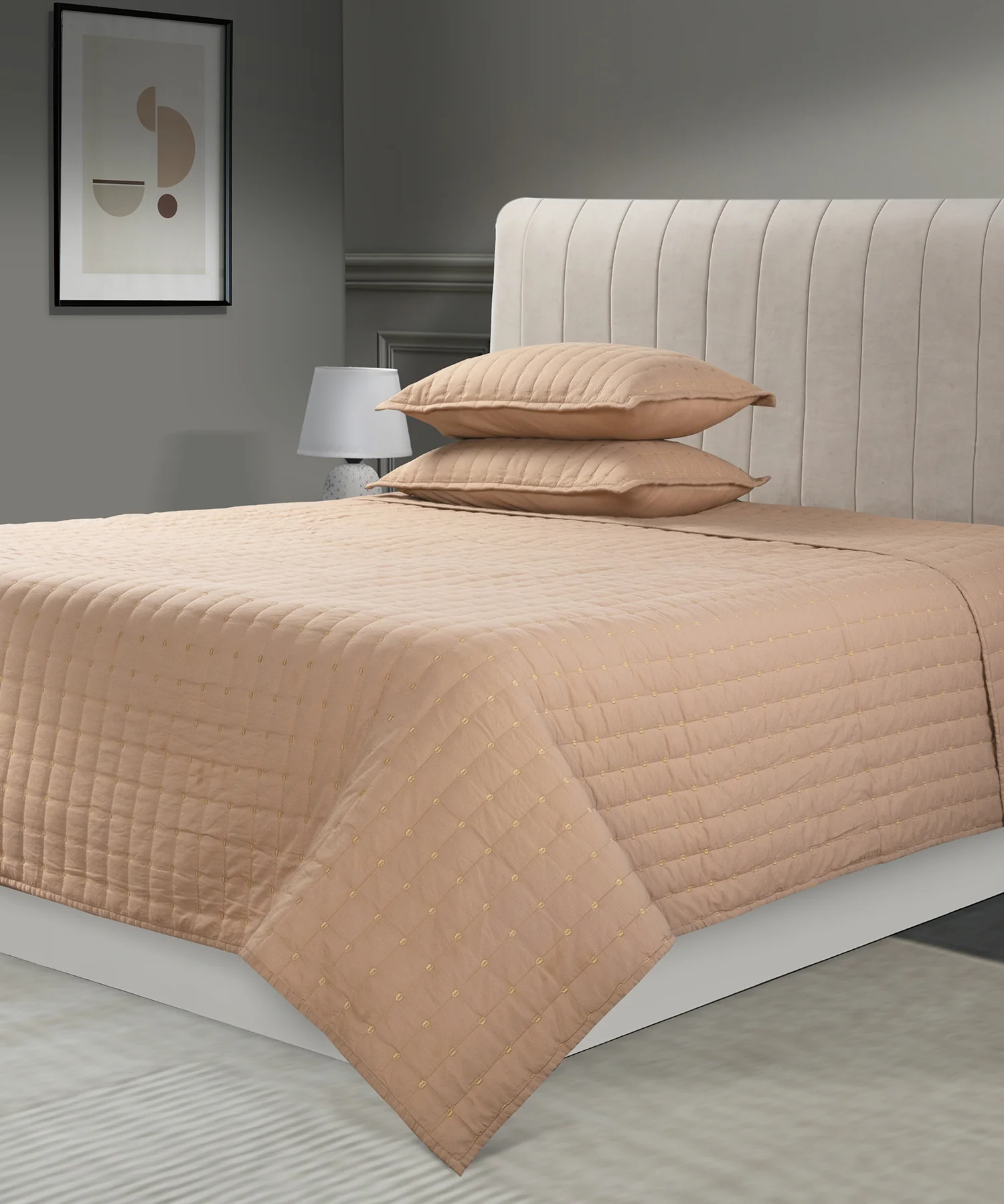 Nectarsoft Italian Retreat King Bedcover Set, Mocha|90 GSM Cotton|3 Pc Set - Image 2