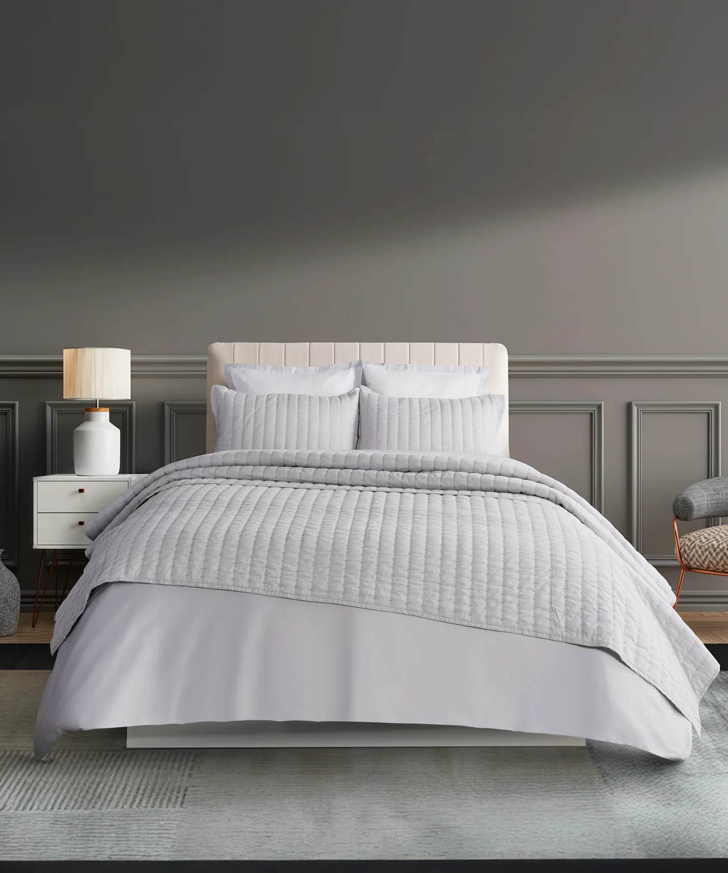 Nectarsoft Italian Retreat King Bedcover Set, S Grey|90 GSM Cotton|3 Pc Set