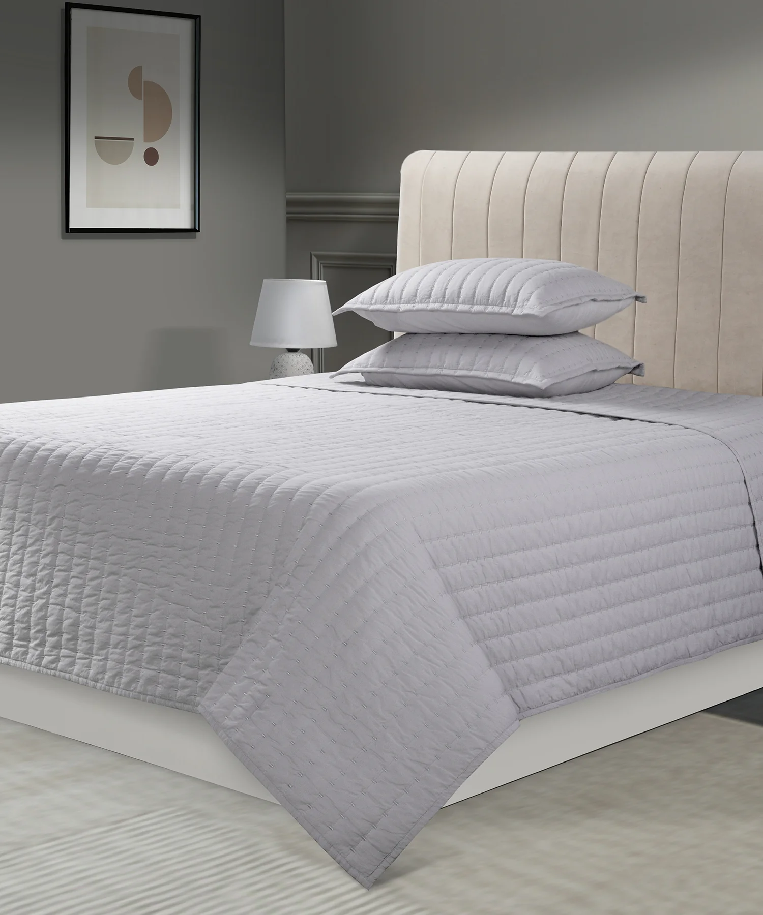Nectarsoft Italian Retreat King Bedcover Set, S Grey|90 GSM Cotton|3 Pc Set - Image 2