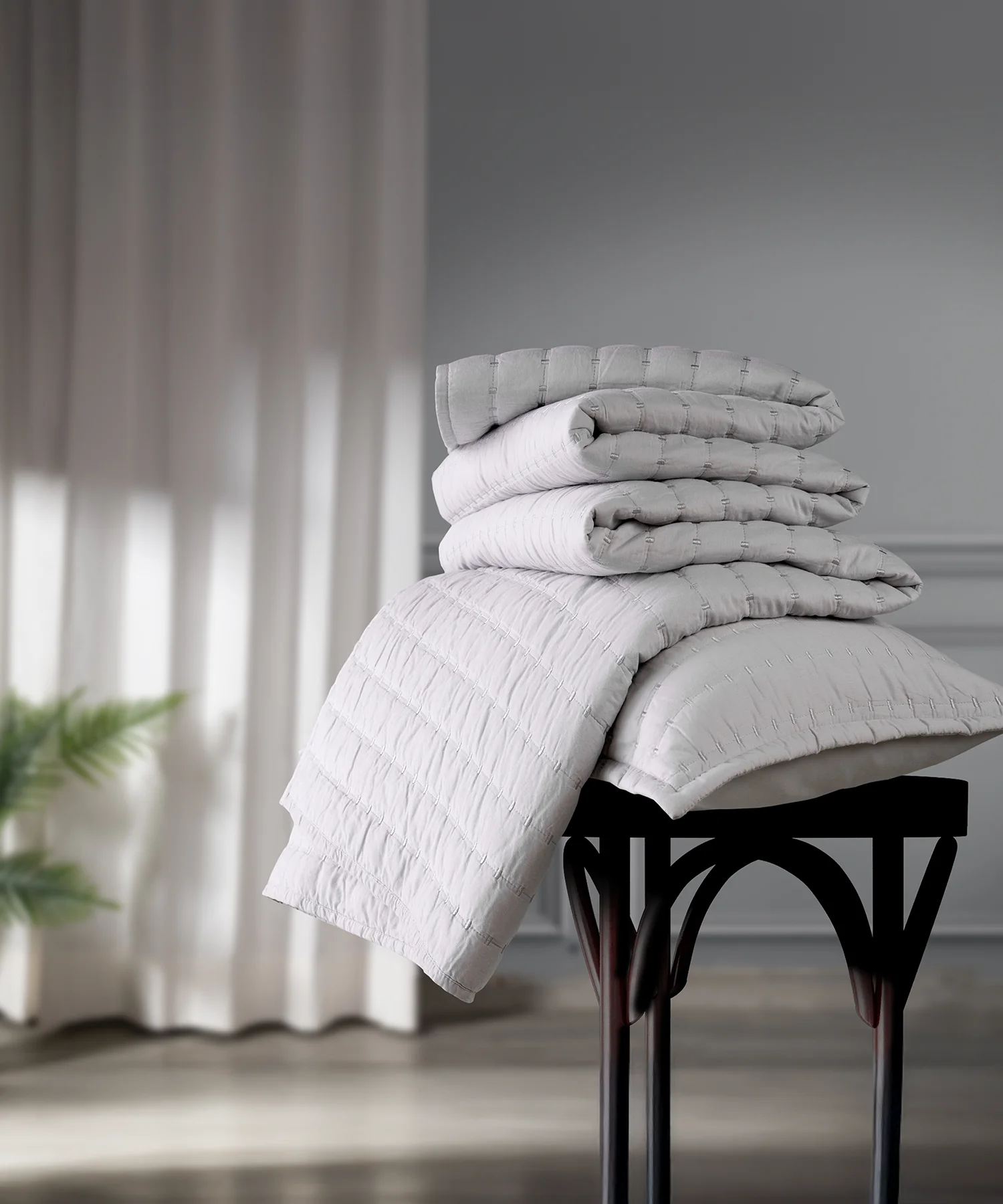 Nectarsoft Italian Retreat King Bedcover Set, S Grey|90 GSM Cotton|3 Pc Set - Image 4
