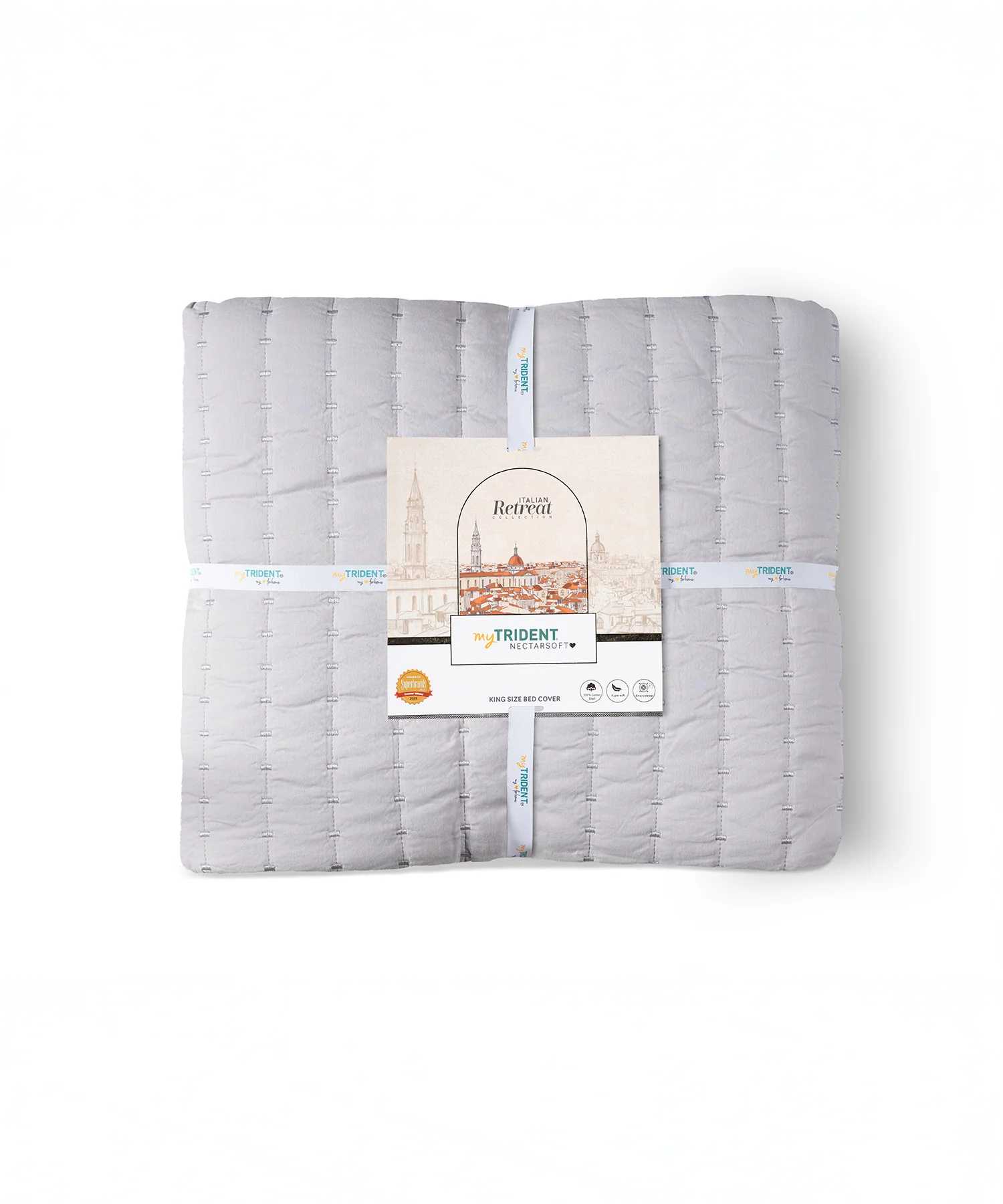 Nectarsoft Italian Retreat King Bedcover Set, S Grey|90 GSM Cotton|3 Pc Set - Image 6
