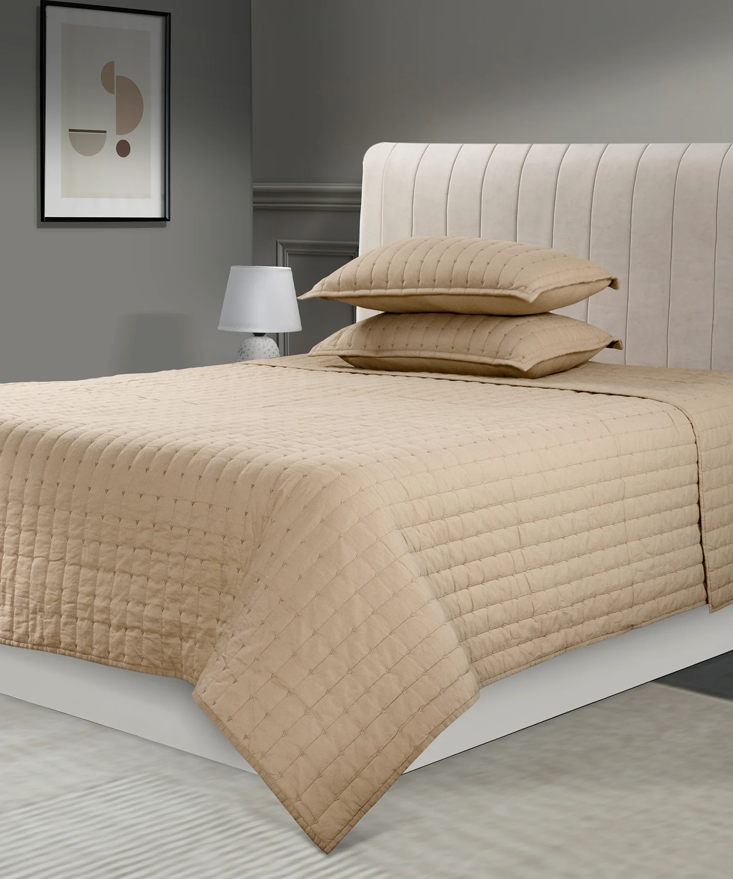 Nectarsoft Italian Retreat King Bedcover Set, Taupe|90 GSM Cotton|3 Pc Set - Image 2