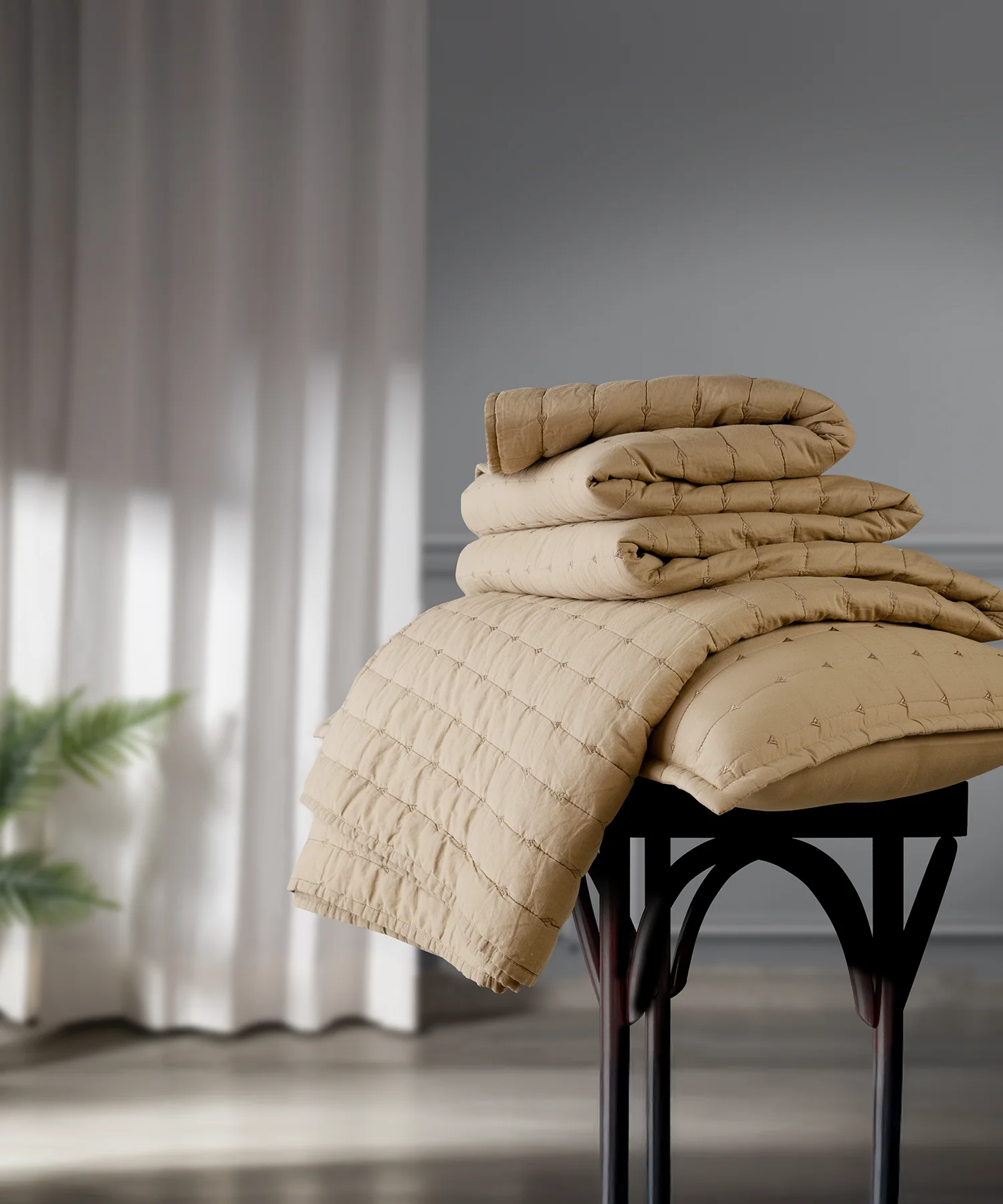 Nectarsoft Italian Retreat King Bedcover Set, Taupe|90 GSM Cotton|3 Pc Set - Image 4