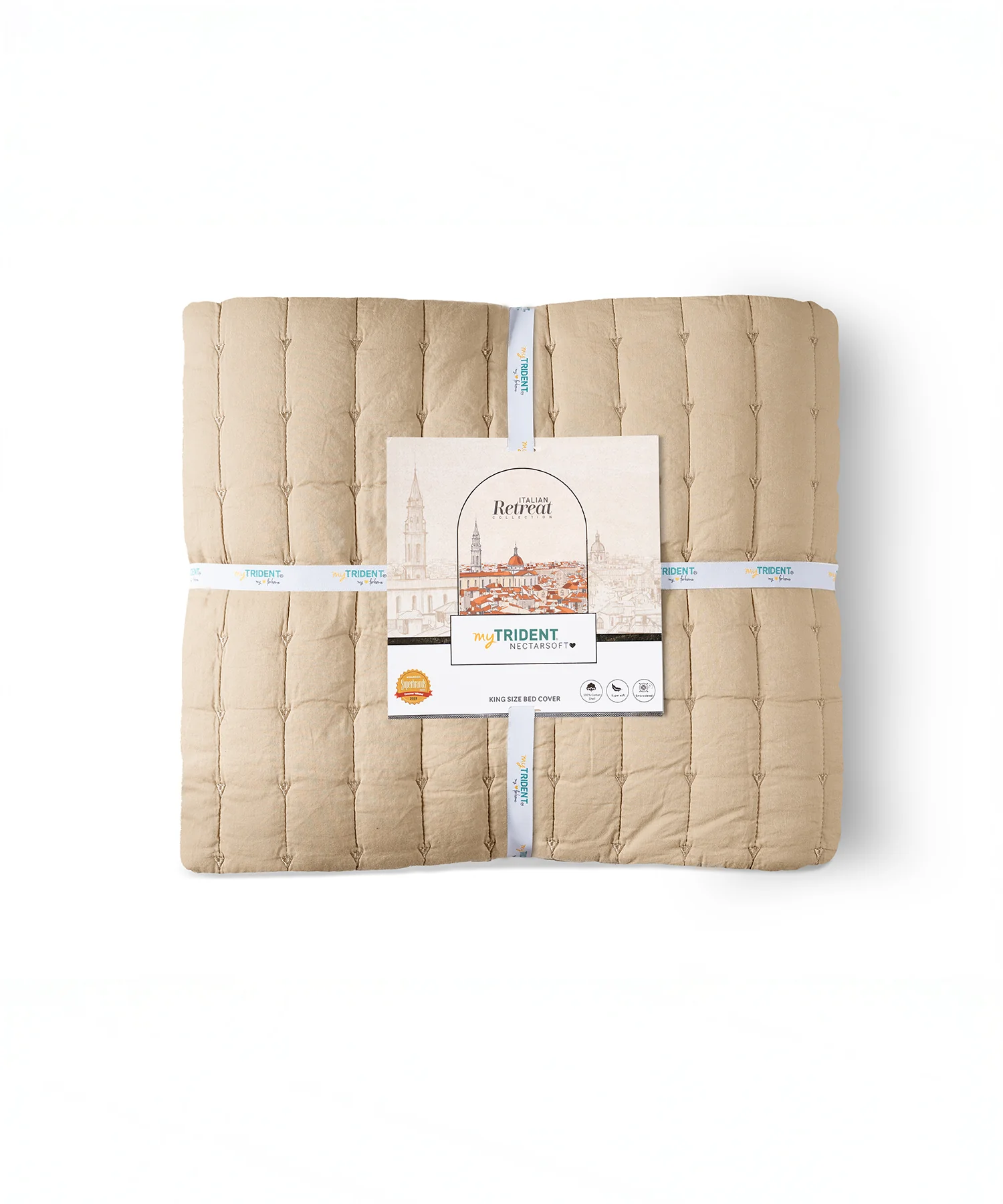 Nectarsoft Italian Retreat King Bedcover Set, Taupe|90 GSM Cotton|3 Pc Set - Image 6