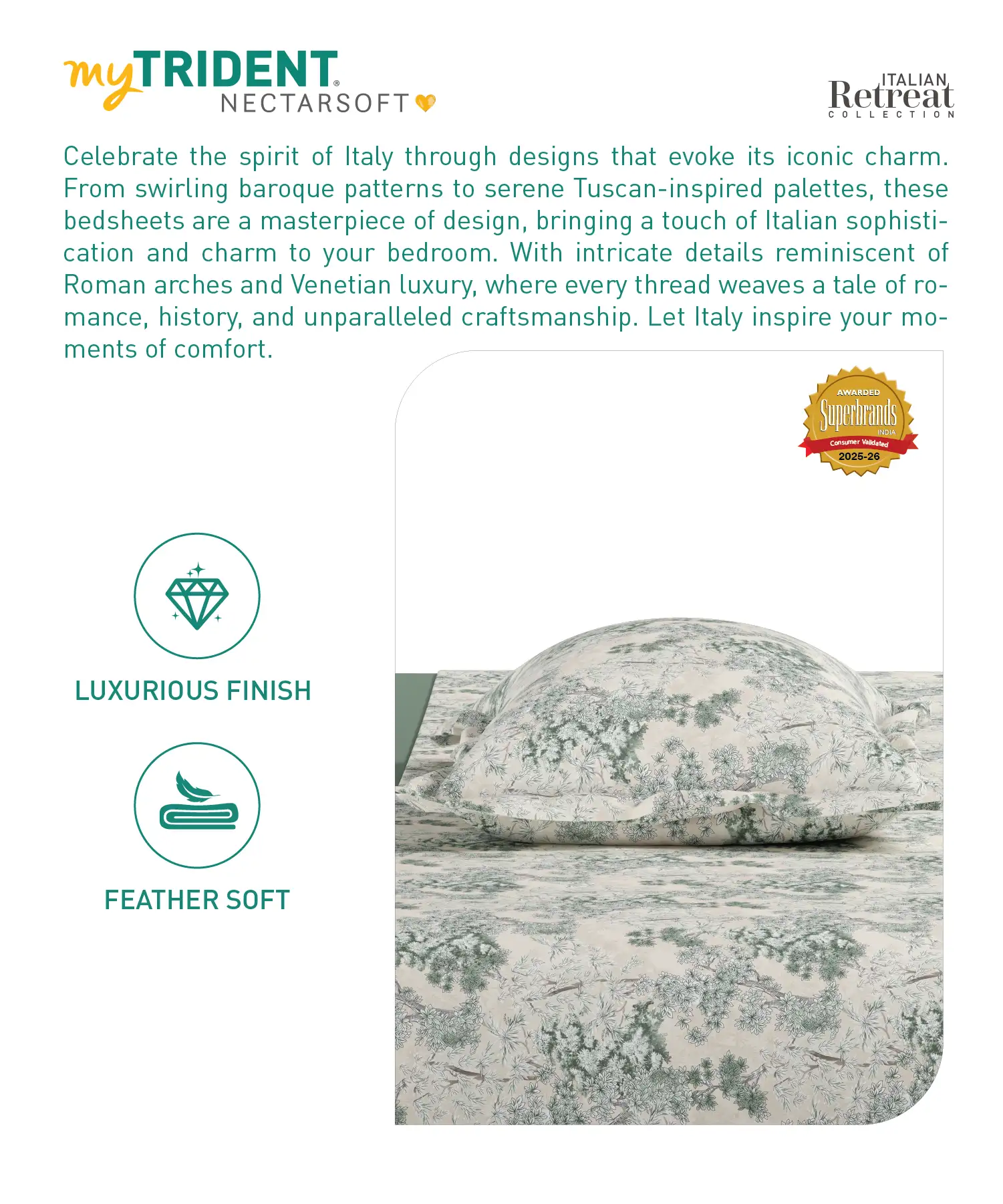 Nectarsoft Italian Retreat King Bedsheet, Amore|400 TC Cotton|4 Pillow Covers - Image 5