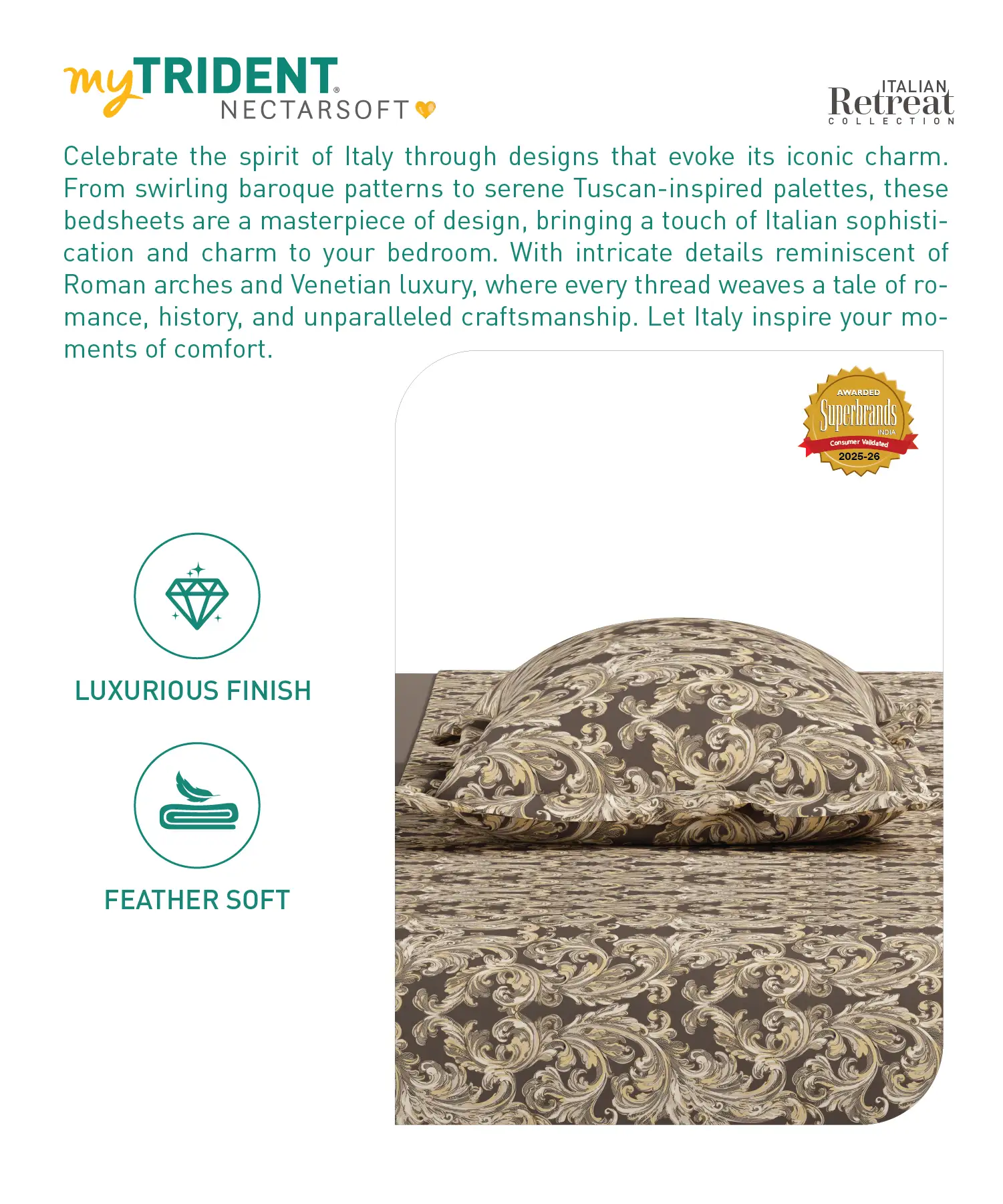 Nectarsoft Italian Retreat King Bedsheet, Royal Castle|400 TC Cotton|4 Pillow Covers - Image 5