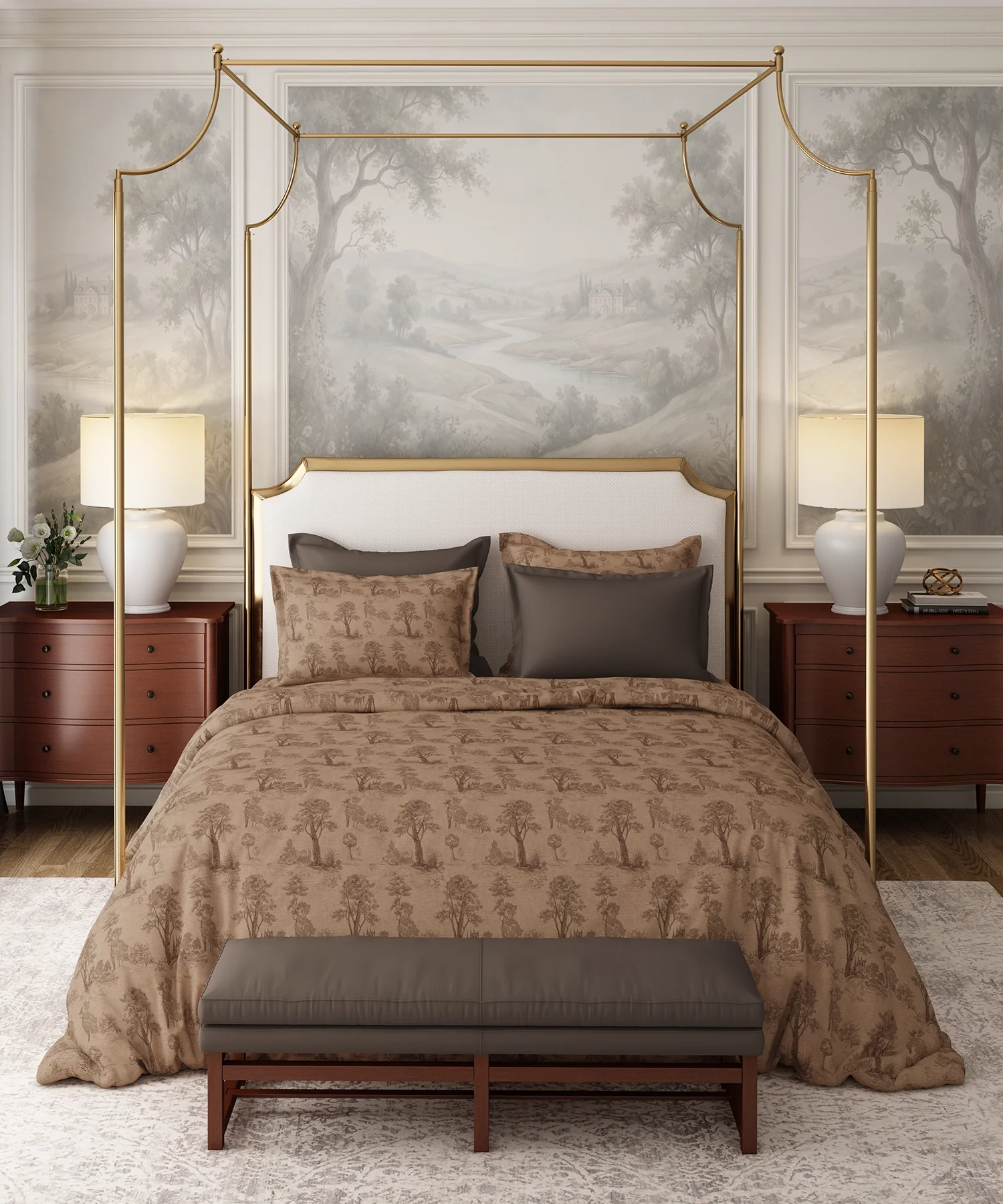 Nectarsoft Italian Retreat King Bedsheet, Toile Walk|400 TC Cotton|4 Pillow Covers - Image 2