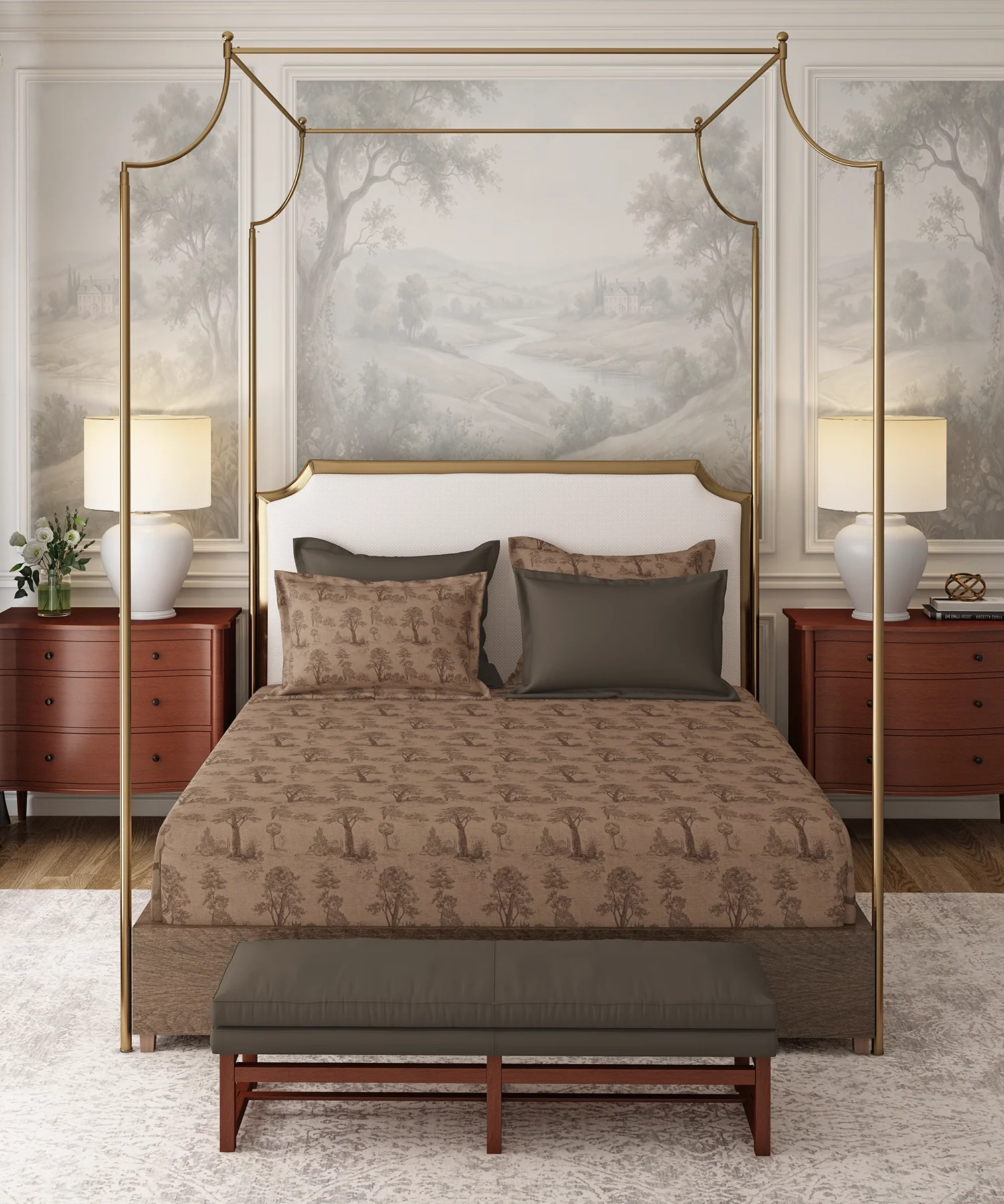 Nectarsoft Italian Retreat King Bedsheet, Toile Walk|400 TC Cotton|4 Pillow Covers - Image 3