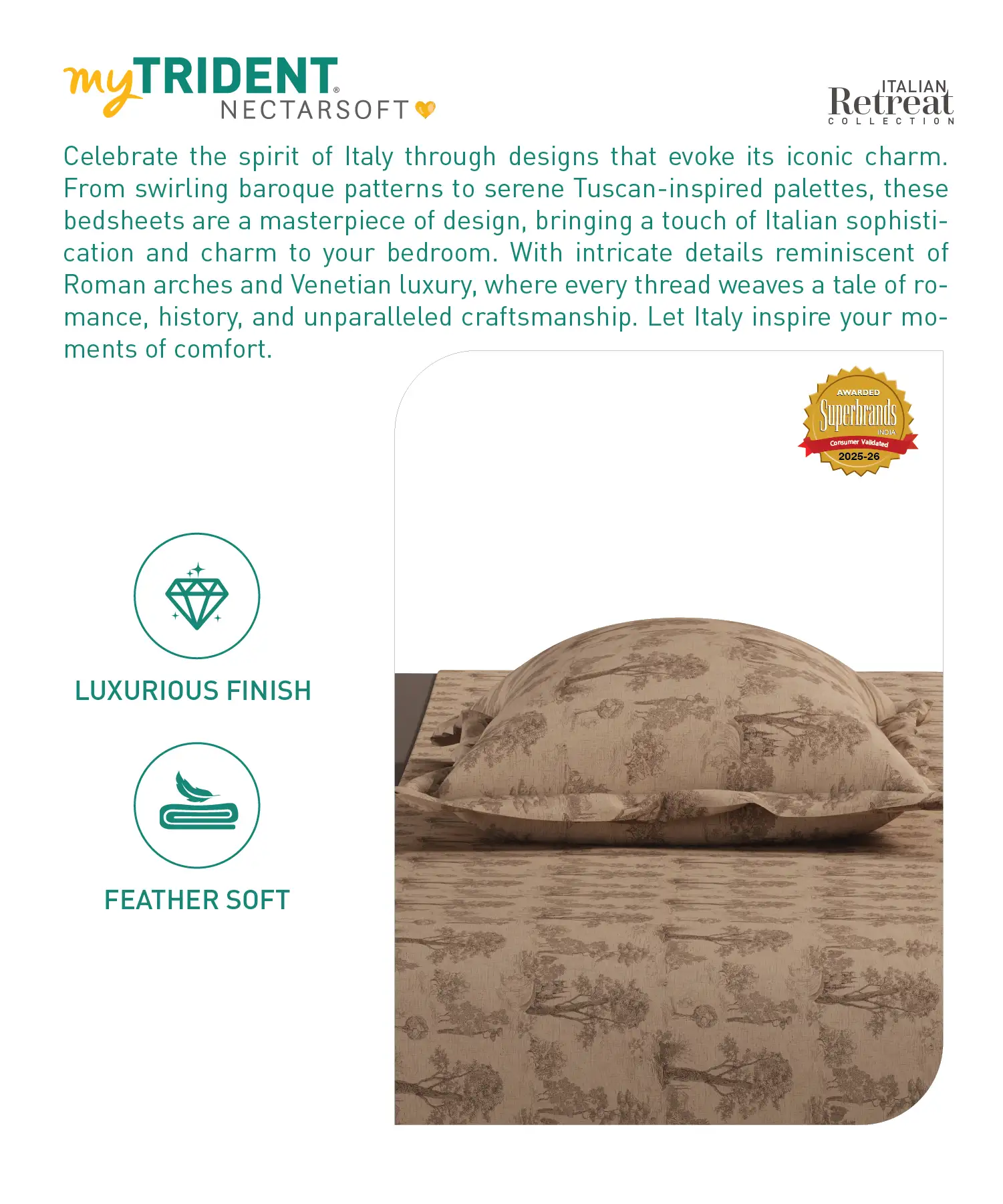 Nectarsoft Italian Retreat King Bedsheet, Toile Walk|400 TC Cotton|4 Pillow Covers - Image 5