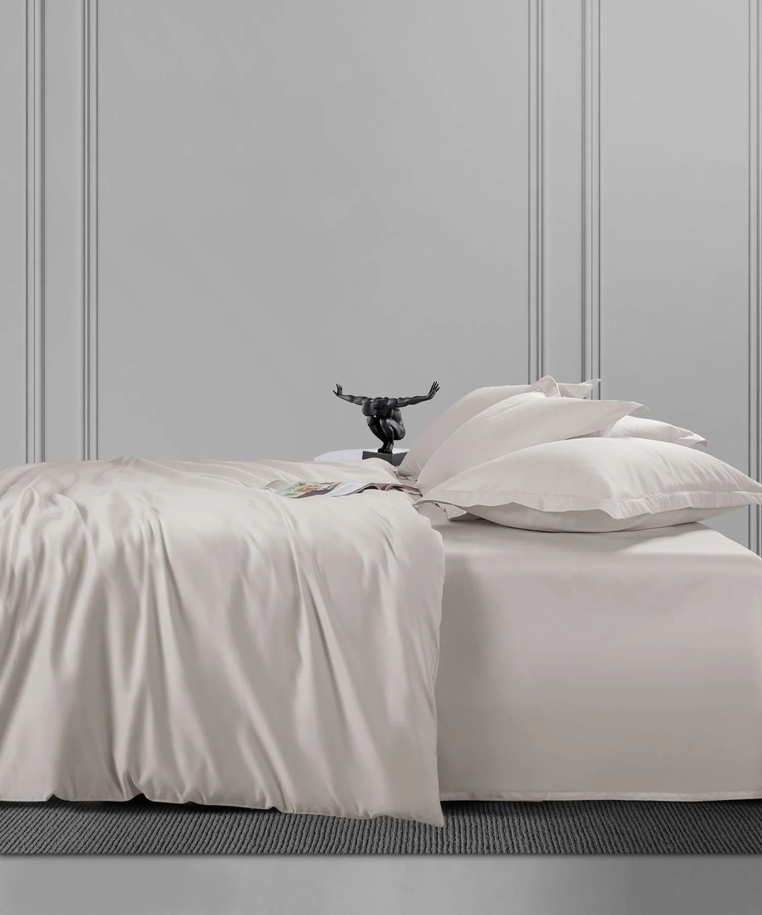 Nectarsoft King Solid Bedsheet Set, Ivory| 600 TC Cotton| 4 Pillow Covers - Image 2