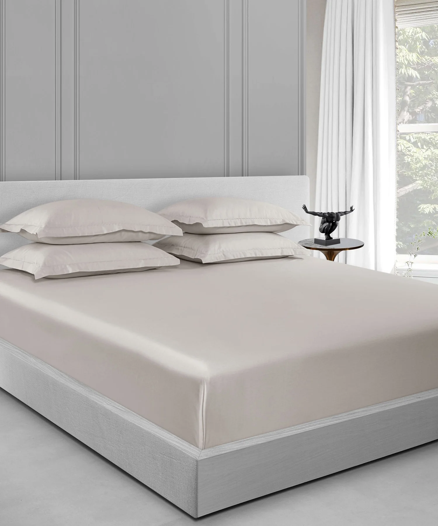 Nectarsoft King Solid Bedsheet Set, Ivory| 600 TC Cotton| 4 Pillow Covers - Image 7