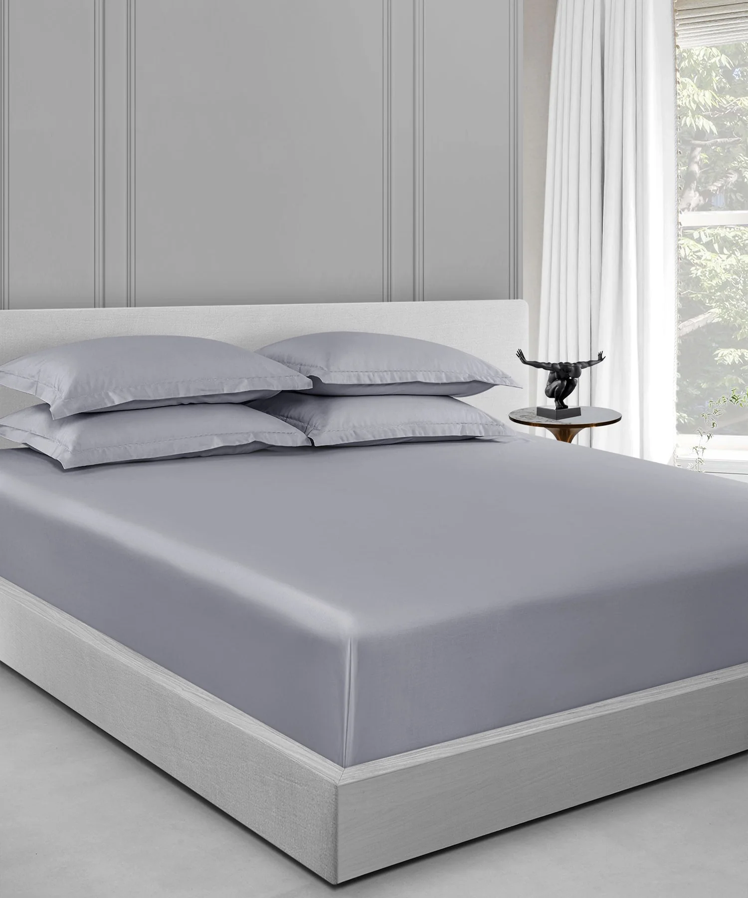 Nectarsoft King Solid Bedsheet Set, Light Grey| 600 TC Cotton| 4 Pillow Covers - Image 7