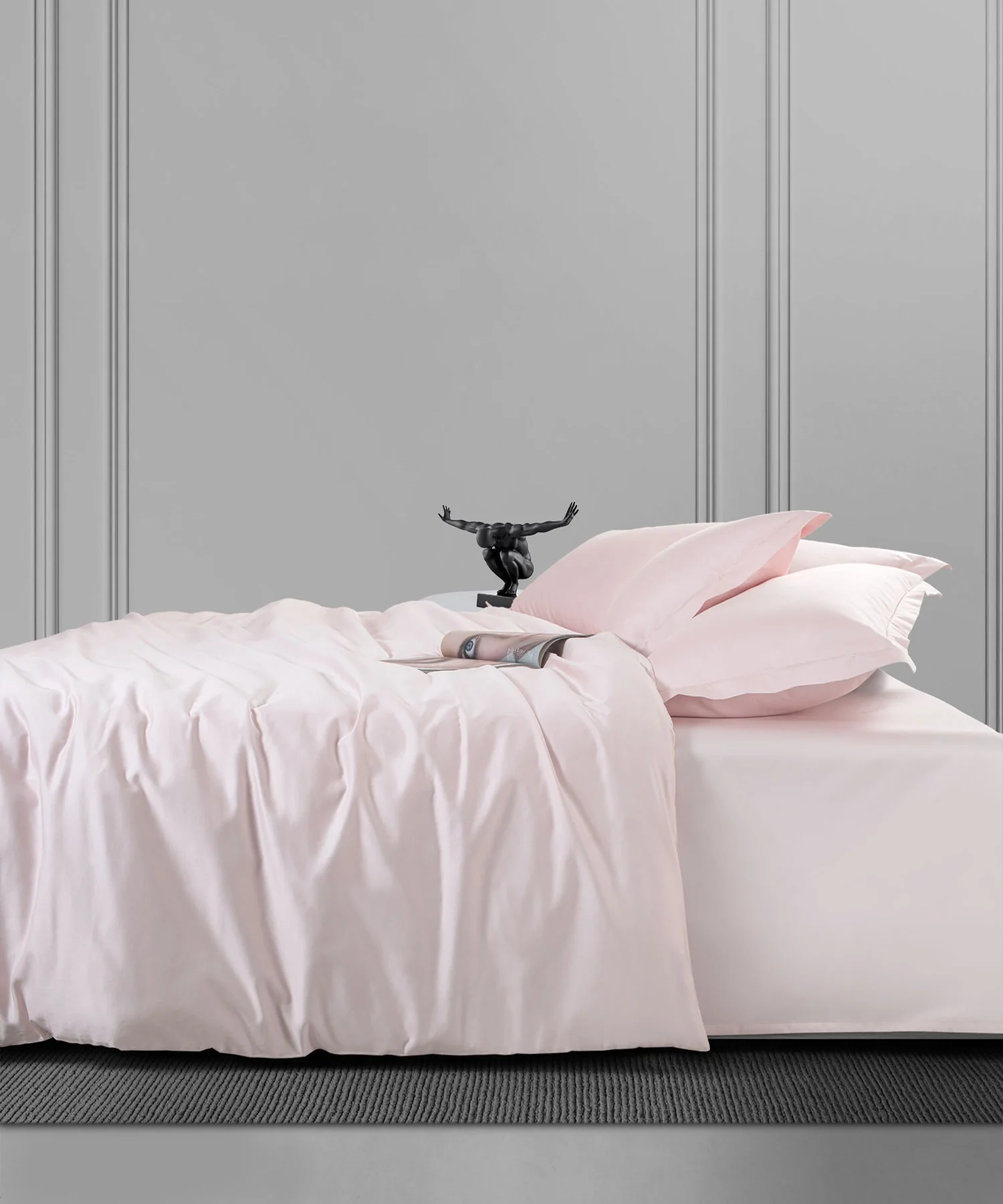Nectarsoft King Solid Bedsheet Set, Pink| 600 TC Cotton| 4 Pillow Covers - Image 2