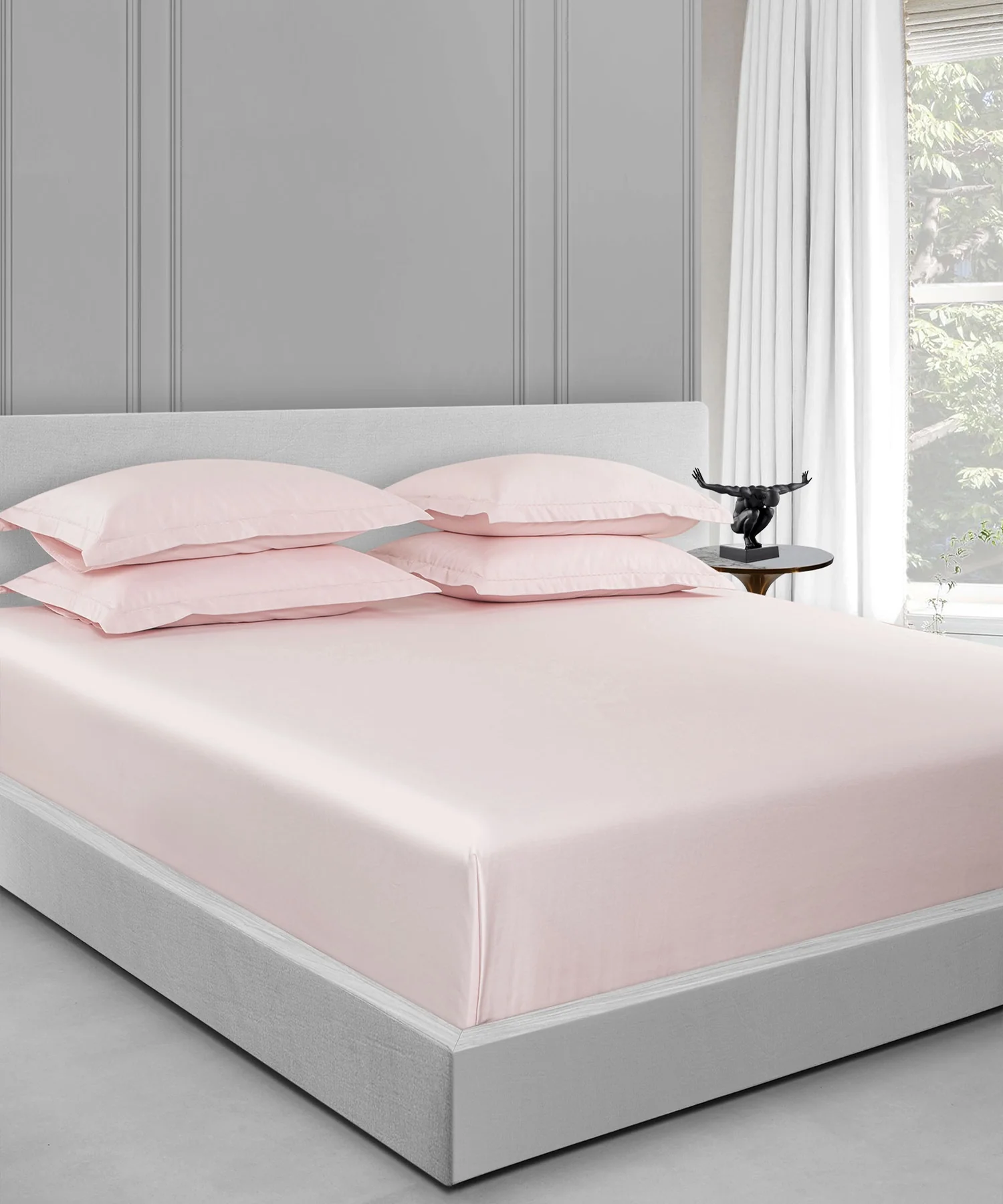 Nectarsoft King Solid Bedsheet Set, Pink| 600 TC Cotton| 4 Pillow Covers - Image 6