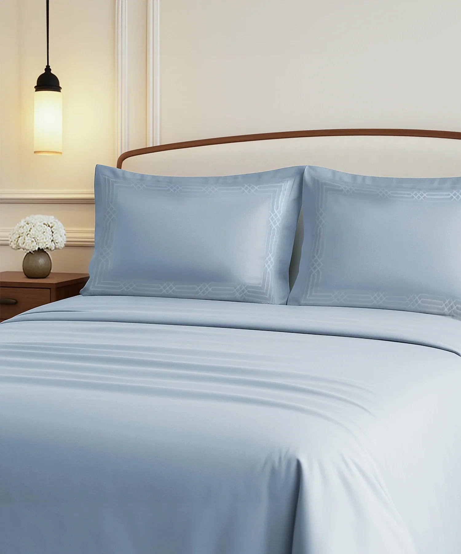Nectarsoft Luxe Living Solid King Bedsheet Set, Renoir, Blue Shadow|300 TC Cotton| 2 Pillow Cover - Image 2