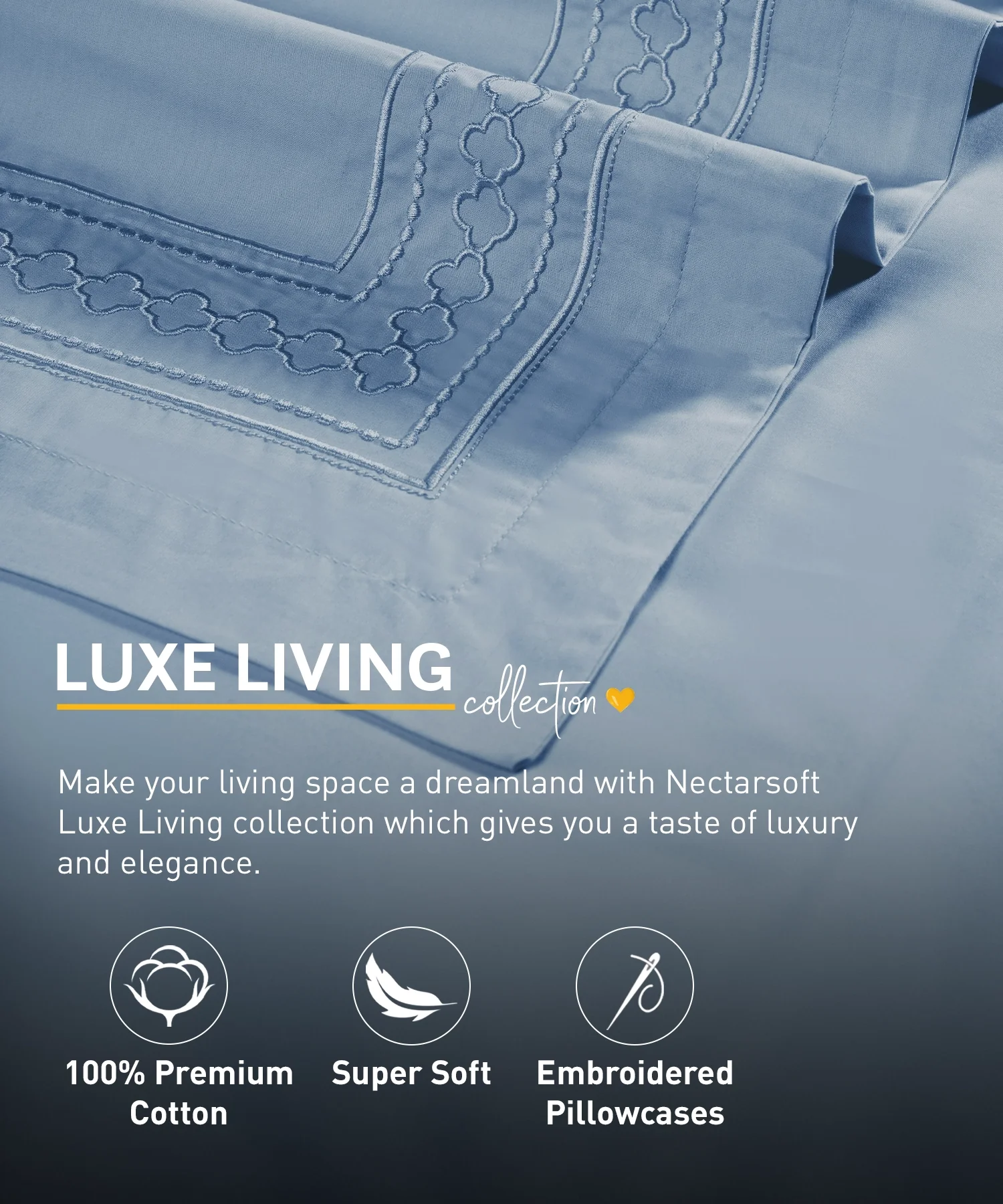 Nectarsoft Luxe Living Solid King Bedsheet Set, Watson, Blue Shadow|300 TC Cotton| 2 Pillow Cover - Image 4