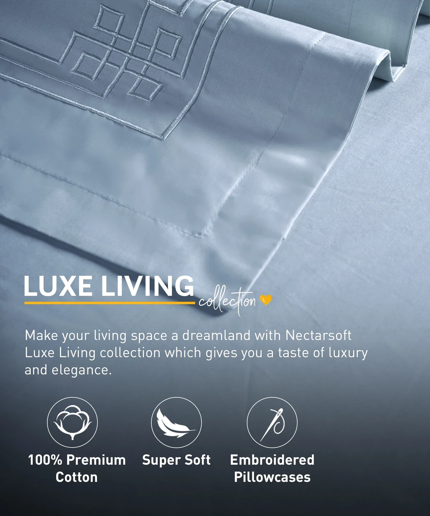 Nectarsoft Luxe Living Solid King Bedsheet Set, Windsor, Blue Shadow|300 TC Cotton| 2 Pillow Cover - Image 4