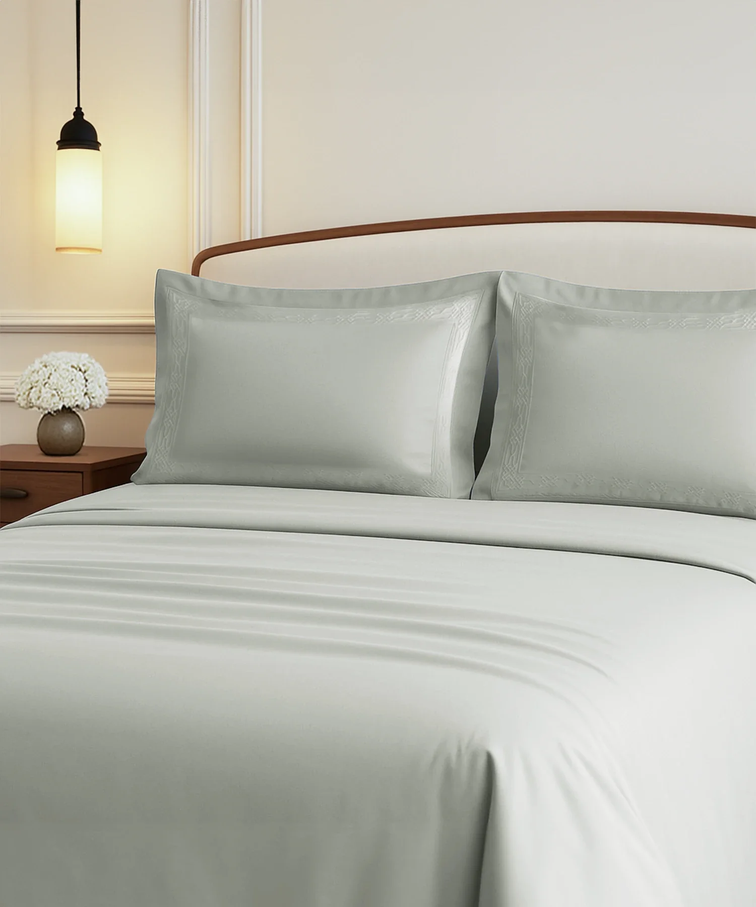 Nectarsoft Luxe Living Solid King Bedsheet Set, Hilton, Desert Sage|300 TC Cotton| 2 Pillow Cover - Image 2