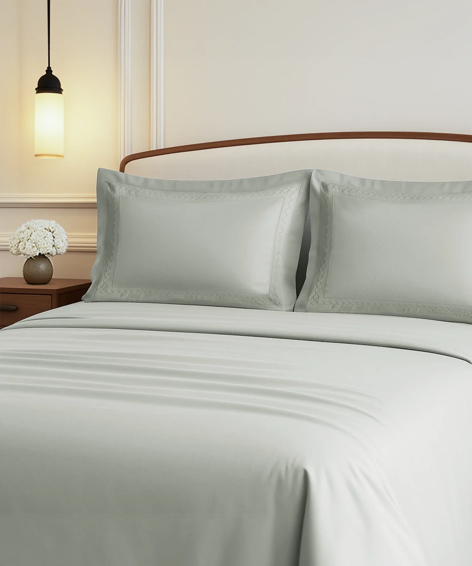 Nectarsoft Luxe Living Solid King Bedsheet Set, Watson, Desert Sage|300 TC Cotton| 2 Pillow Cover - Image 2