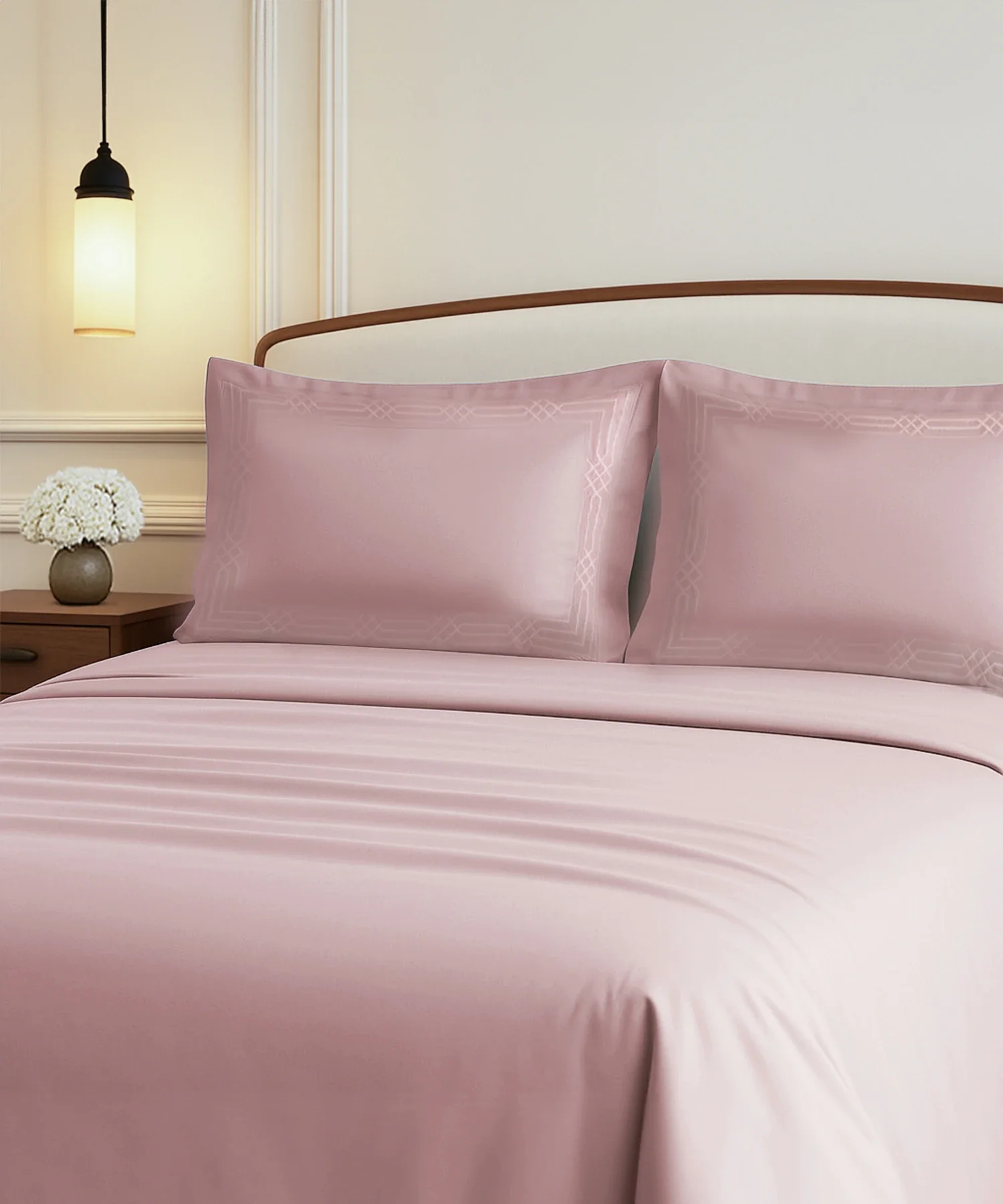 Nectarsoft Luxe Living Solid King Bedsheet Set, Renoir, Peach Bloom|300 TC Cotton| 2 Pillow Cover - Image 2