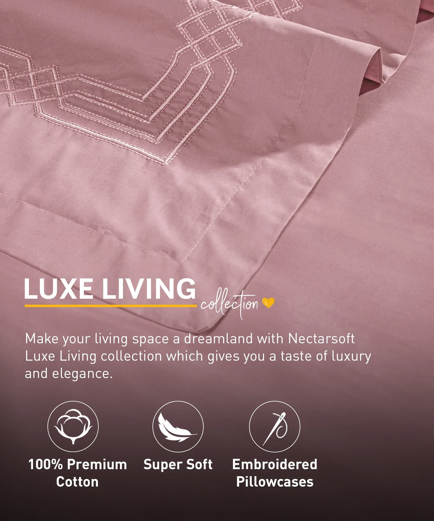 Nectarsoft Luxe Living Solid King Bedsheet Set, Renoir, Peach Bloom|300 TC Cotton| 2 Pillow Cover - Image 4