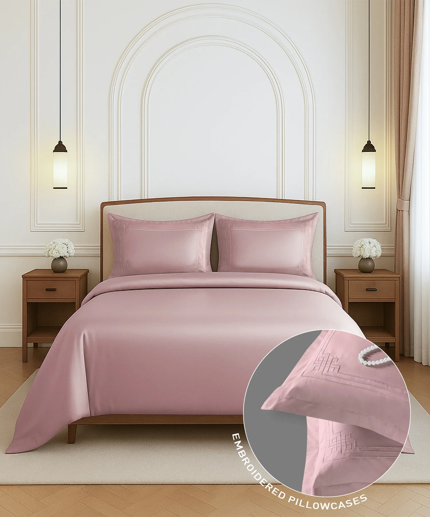 Nectarsoft Luxe Living Solid King Bedsheet Set, Windsor, Peach Bloom|300 TC Cotton| 2 Pillow Cover
