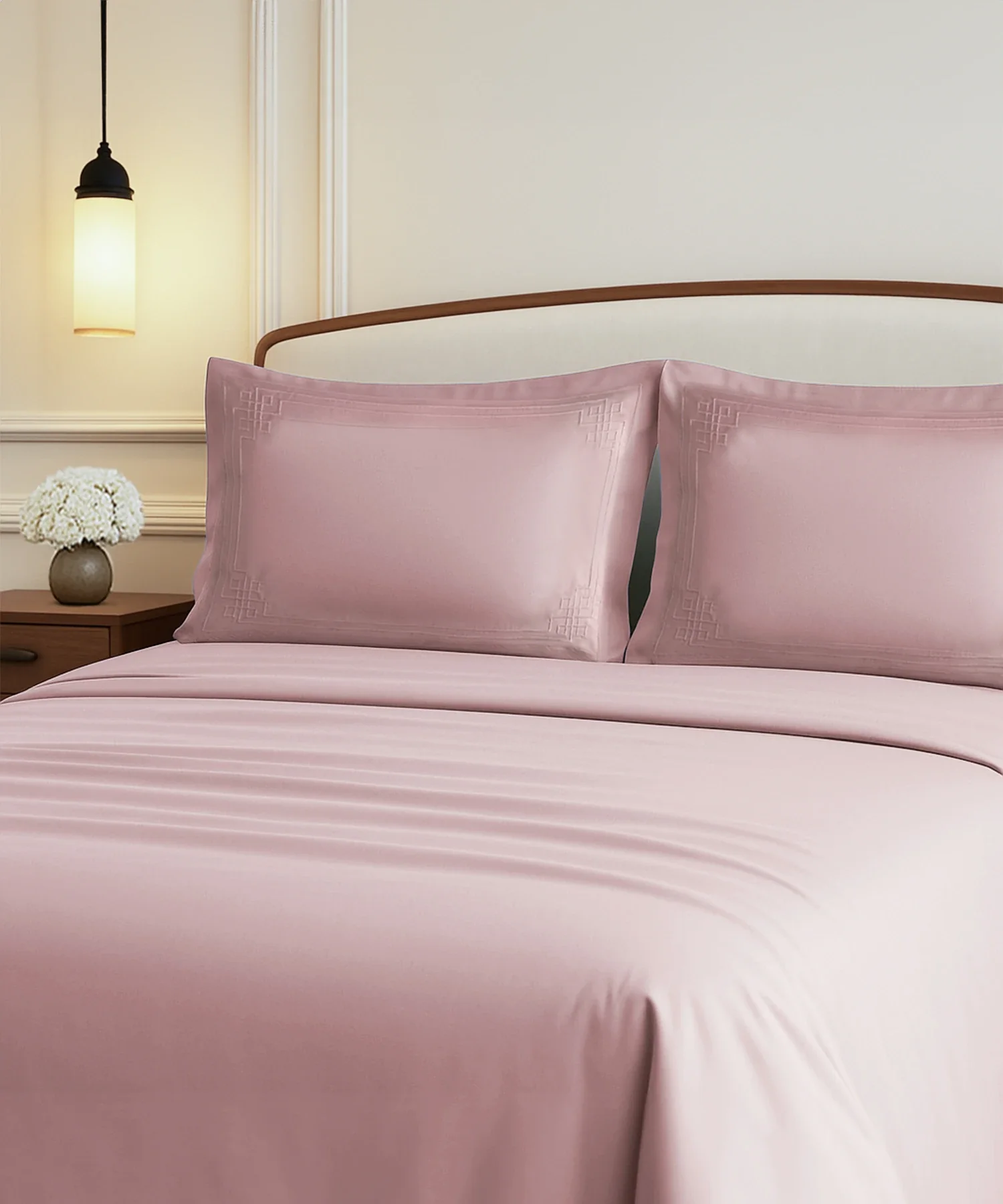 Nectarsoft Luxe Living Solid King Bedsheet Set, Windsor, Peach Bloom|300 TC Cotton| 2 Pillow Cover - Image 2