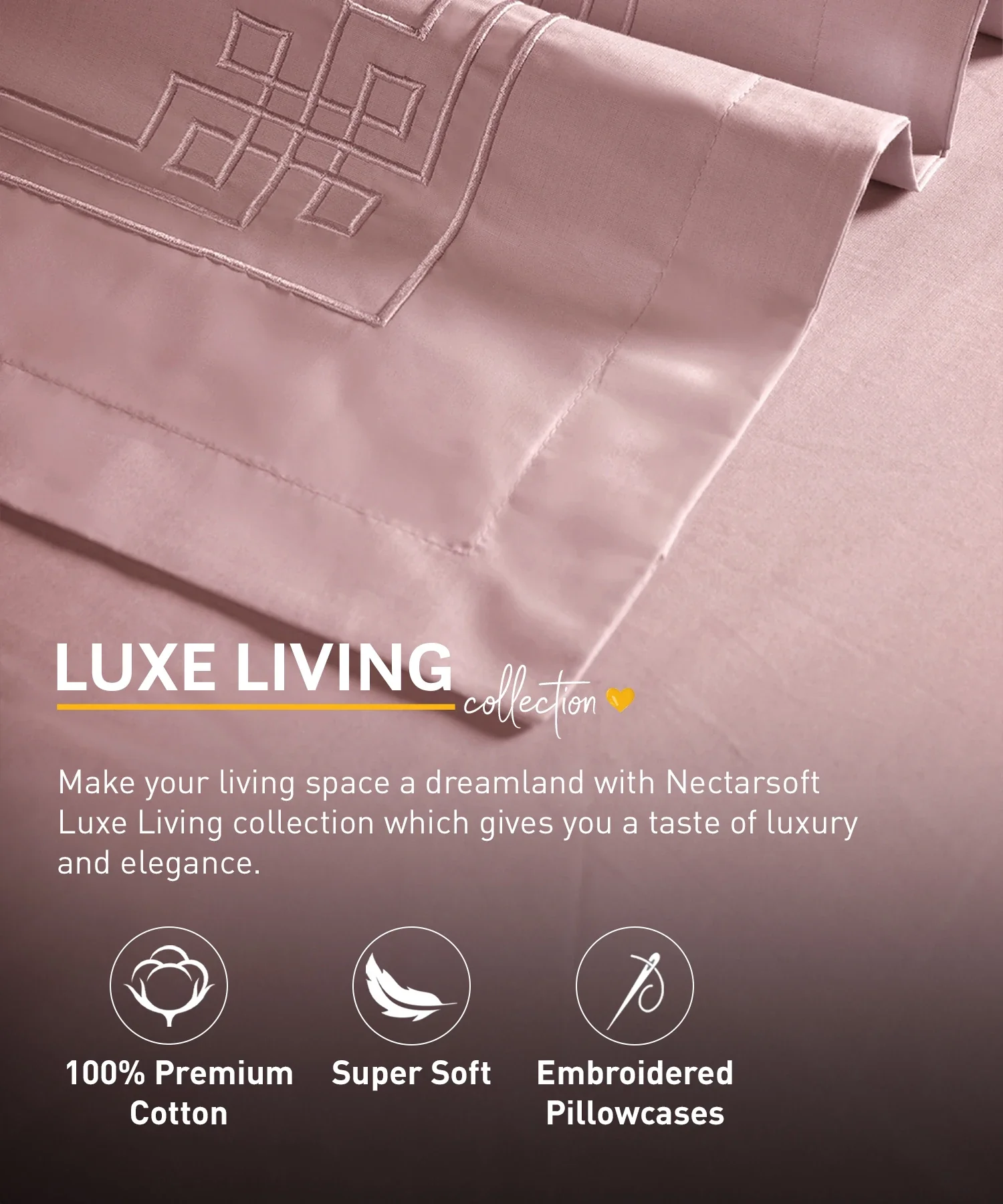 Nectarsoft Luxe Living Solid King Bedsheet Set, Windsor, Peach Bloom|300 TC Cotton| 2 Pillow Cover - Image 4