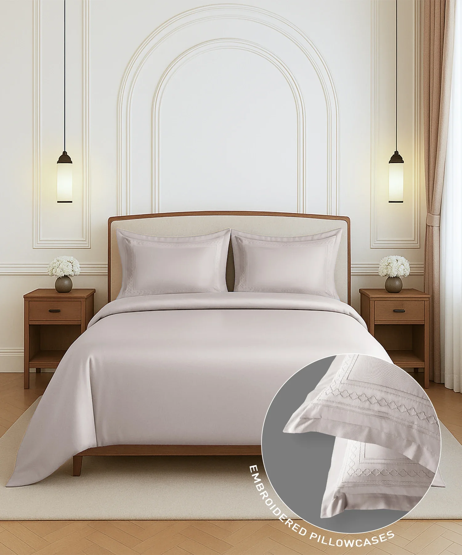 Nectarsoft Luxe Living Solid King Bedsheet Set, Watson, Powder Puff|300 TC Cotton| 2 Pillow Cover
