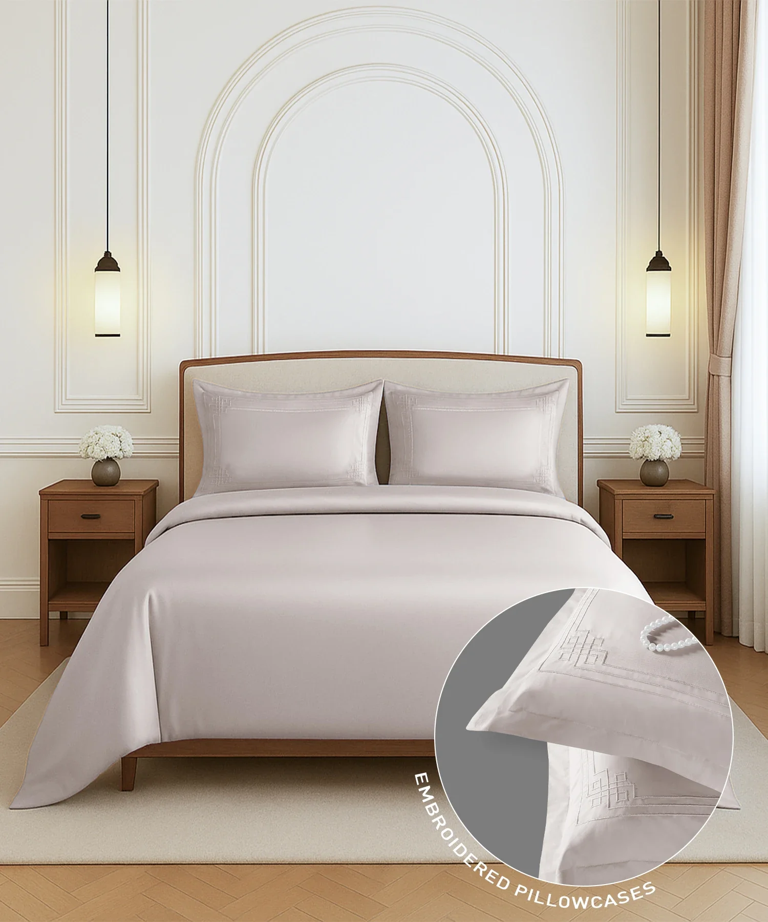Nectarsoft Luxe Living Solid King Bedsheet Set, Windsor, Powder Puff|300 TC Cotton| 2 Pillow Cover