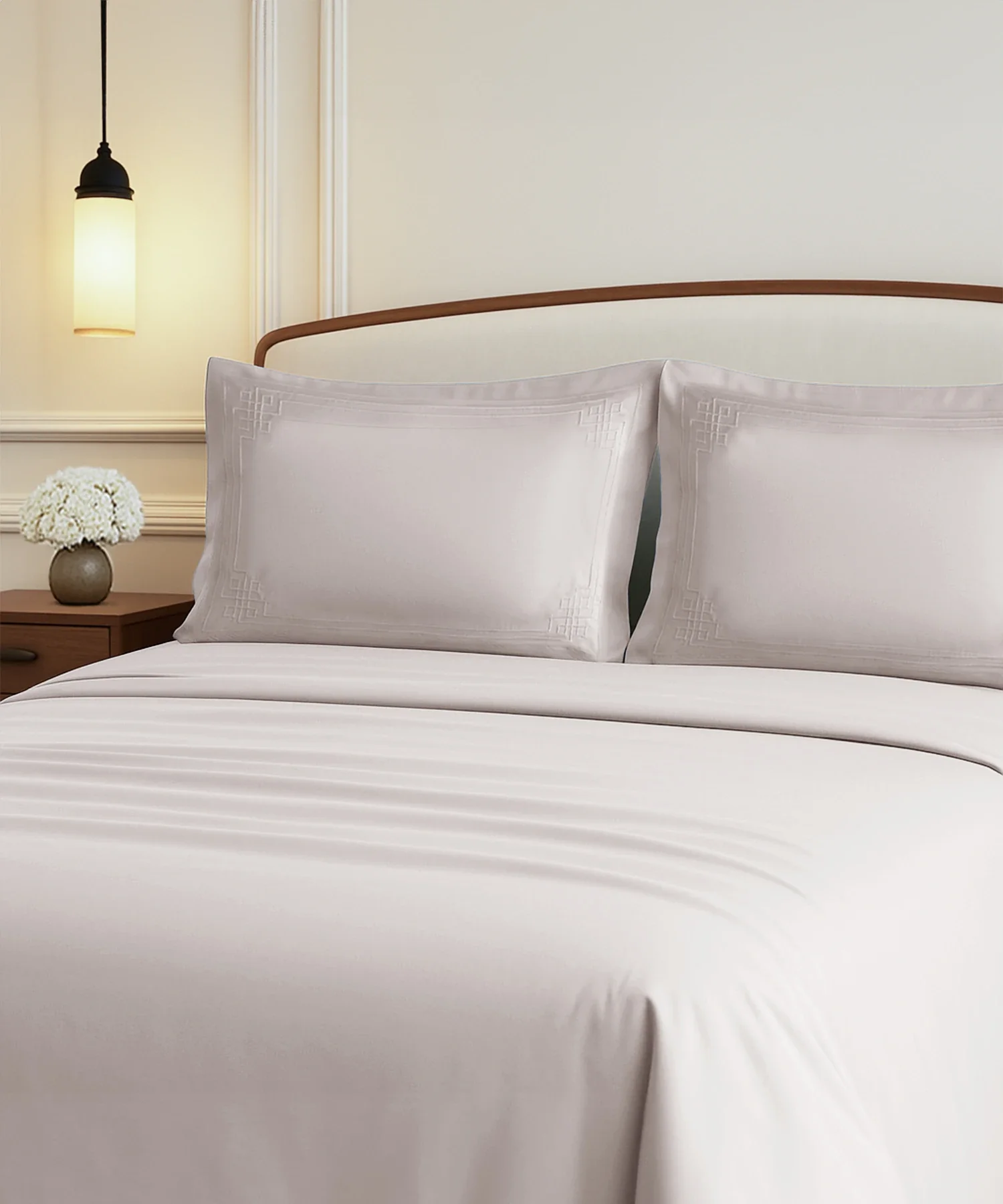 Nectarsoft Luxe Living Solid King Bedsheet Set, Windsor, Powder Puff|300 TC Cotton| 2 Pillow Cover - Image 2