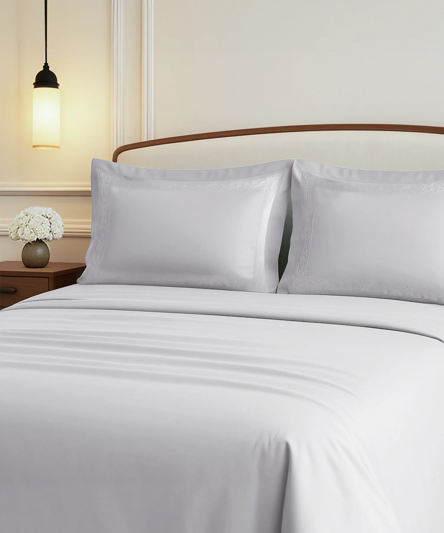 Nectarsoft Luxe Living Solid King Bedsheet Set, Hilton, Silver Cloud|300 TC Cotton| 2 Pillow Cover - Image 2
