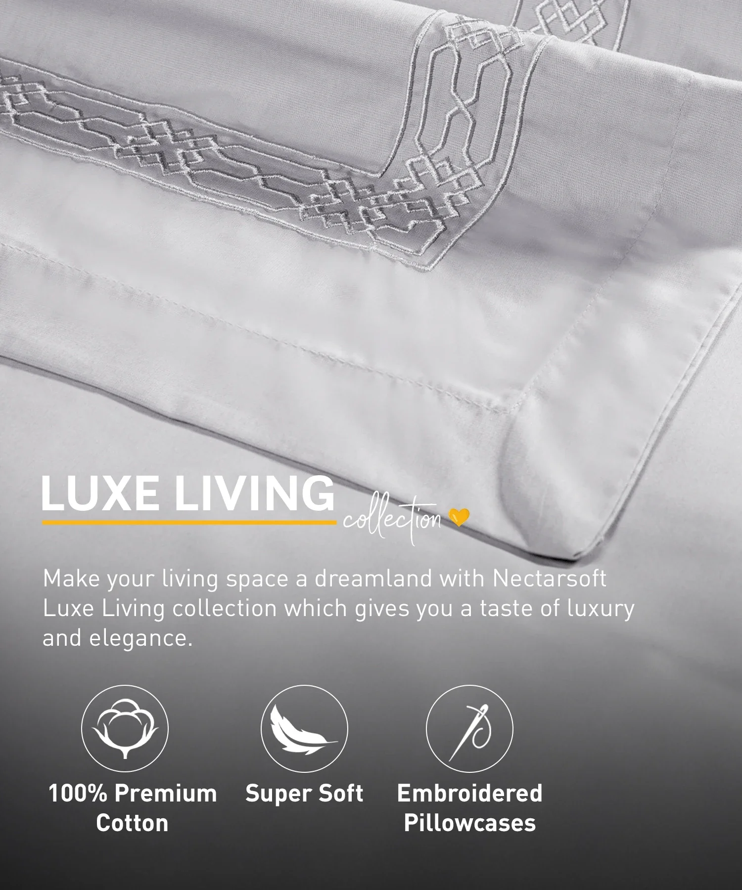Nectarsoft Luxe Living Solid King Bedsheet Set, Hilton, Silver Cloud|300 TC Cotton| 2 Pillow Cover - Image 4