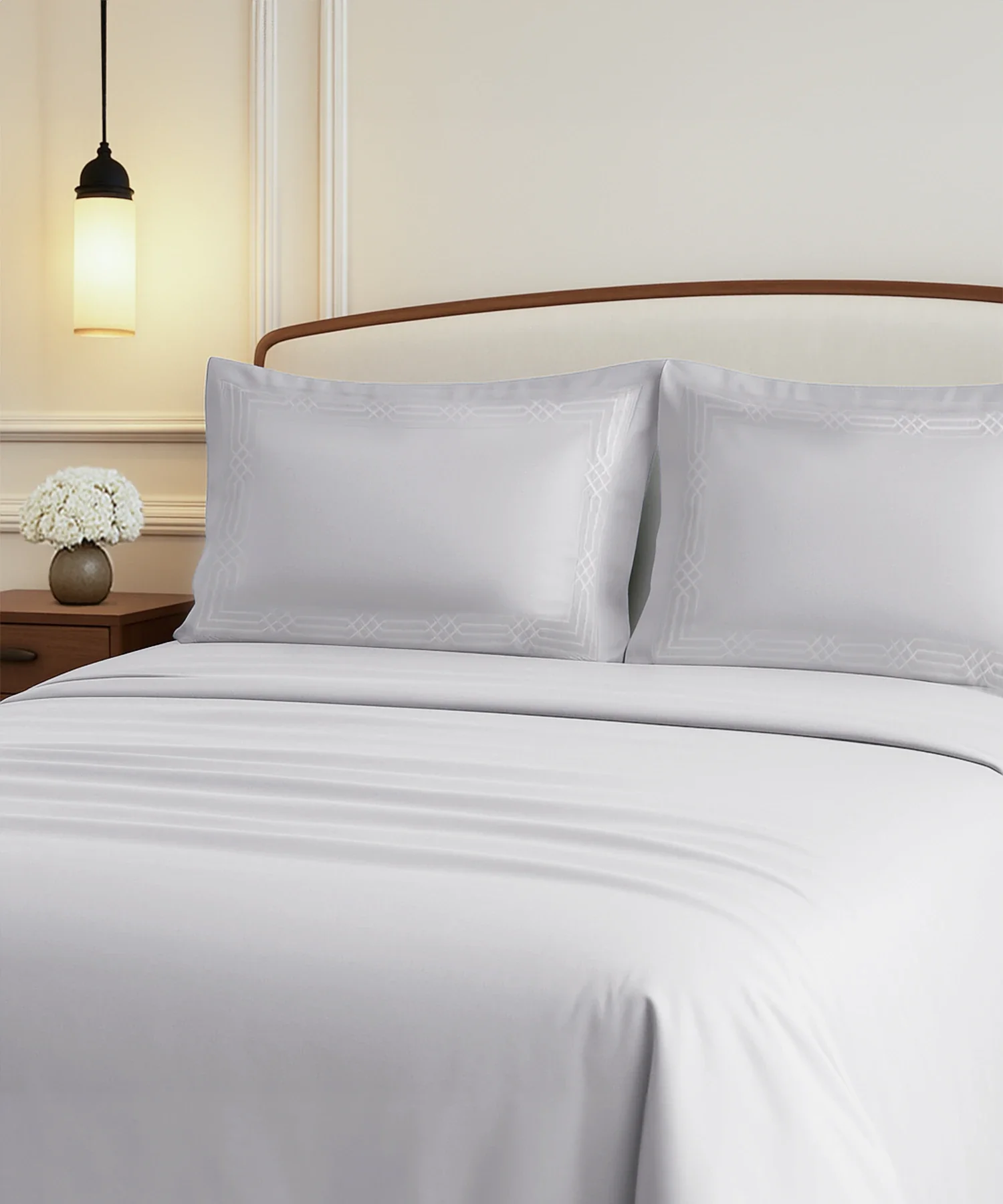 Nectarsoft Luxe Living Solid King Bedsheet Set, Renoir, Silver Cloud|300 TC Cotton|2 Pillow Cover - Image 2