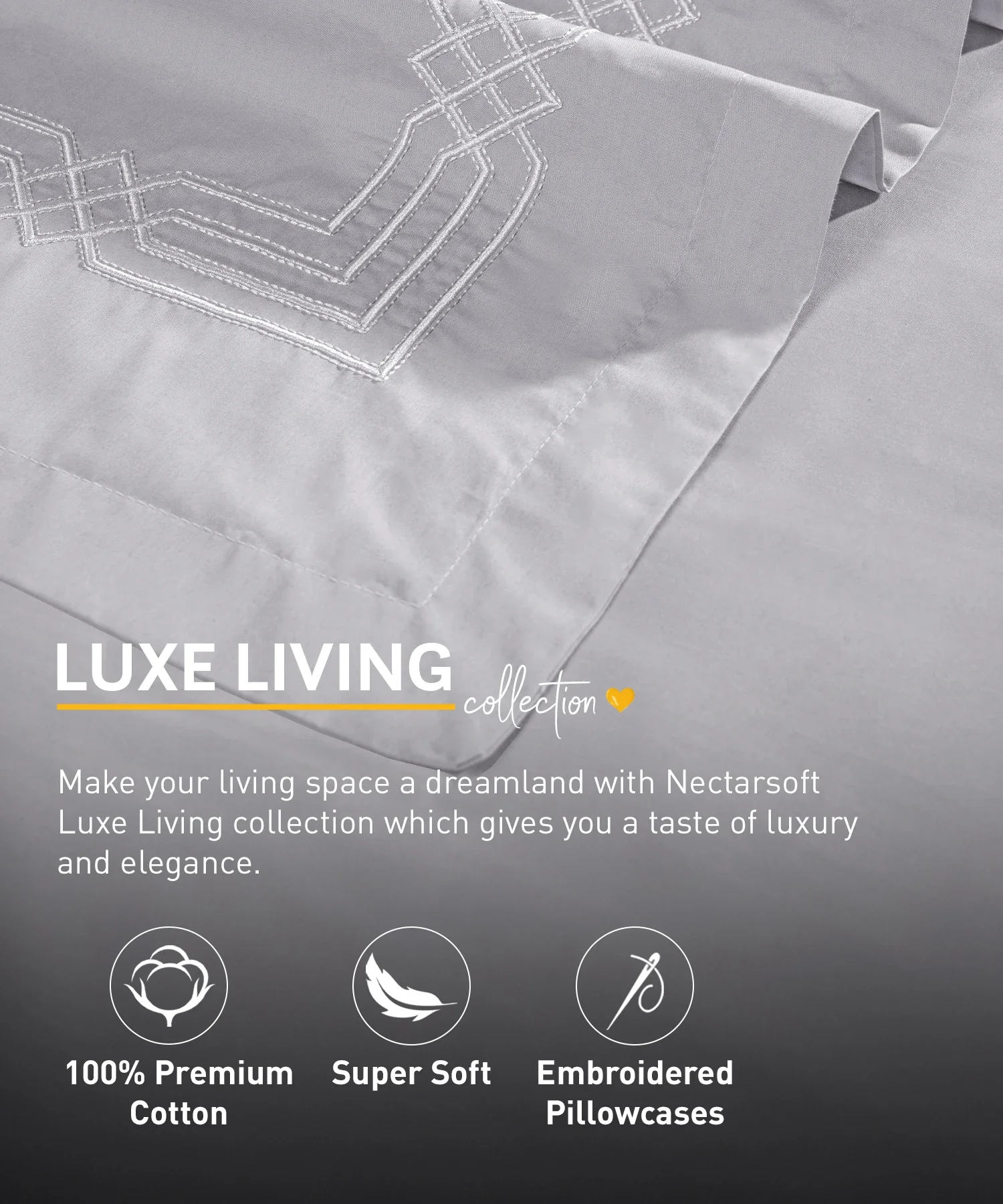 Nectarsoft Luxe Living Solid King Bedsheet Set, Renoir, Silver Cloud|300 TC Cotton|2 Pillow Cover - Image 4