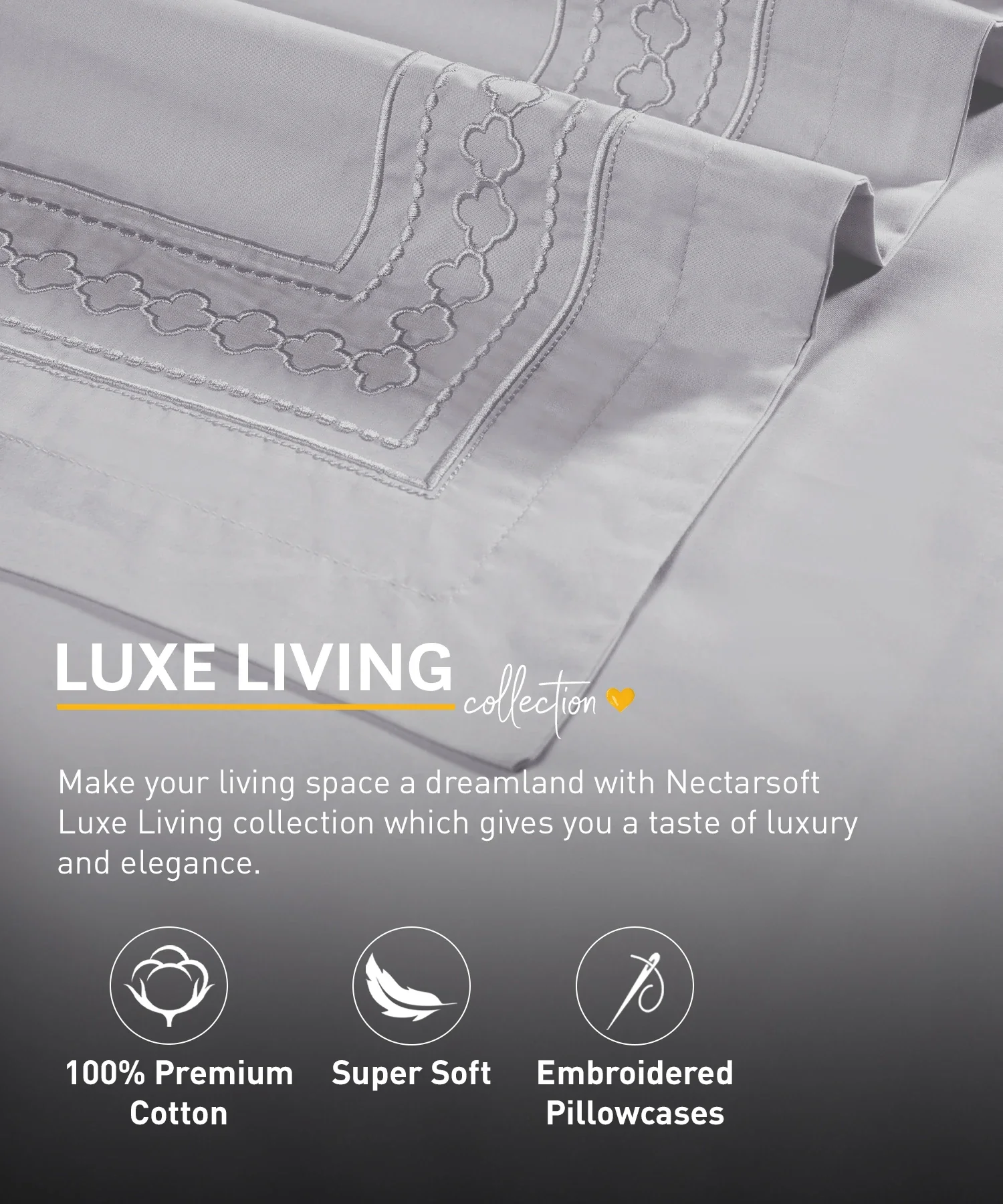 Nectarsoft Luxe Living Solid King Bedsheet Set, Watson, Silver Cloud|300 TC Cotton| 2 Pillow Cover - Image 4