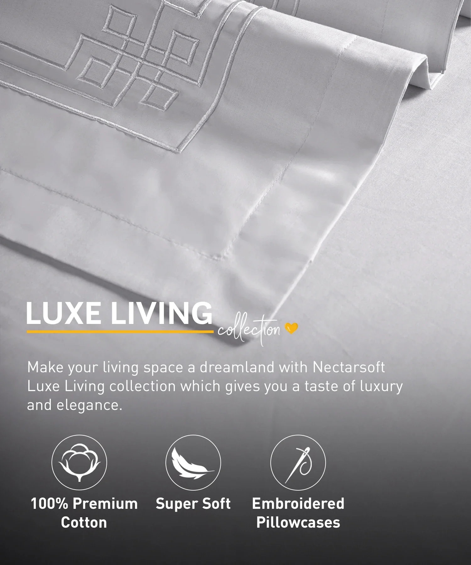 Nectarsoft Luxe Living Solid King Bedsheet Set, Windsor, Silver Cloud|300 TC Cotton| 2 Pillow Cover - Image 4