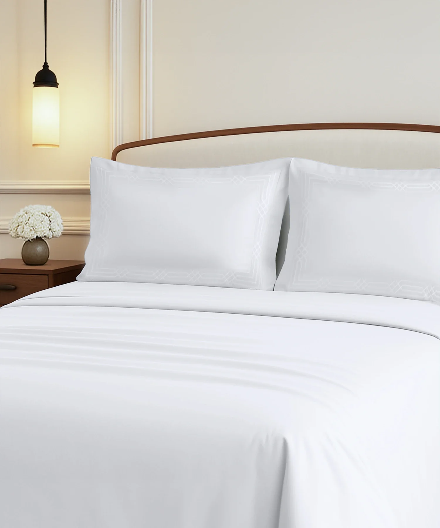 Nectarsoft Luxe Living Solid King Bedsheet Set, Renoir, Snow White|300 TC Cotton| 2 Pillow Cover - Image 2