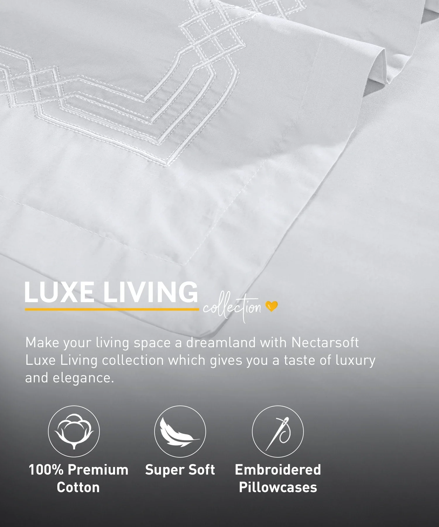 Nectarsoft Luxe Living Solid King Bedsheet Set, Renoir, Snow White|300 TC Cotton| 2 Pillow Cover - Image 4