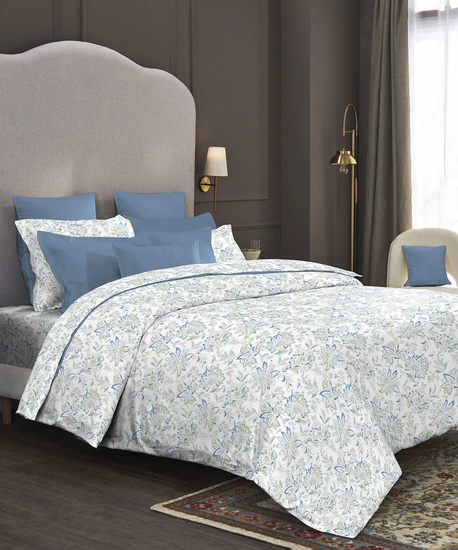 Nectarsoft King Bedsheet Set, Adelia Aqua|400 TC Cotton| 4 Pillow Cover