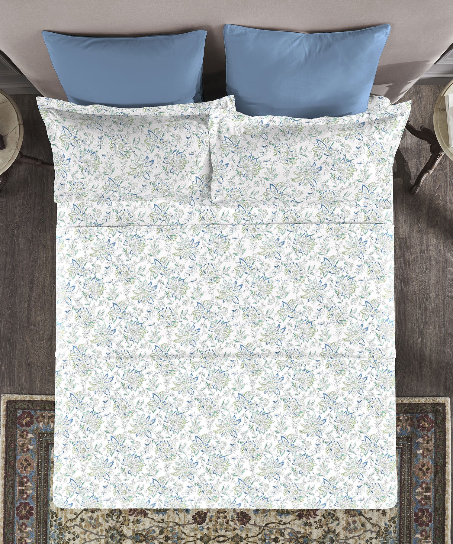 Nectarsoft King Bedsheet Set, Adelia Aqua|400 TC Cotton| 4 Pillow Cover - Image 3