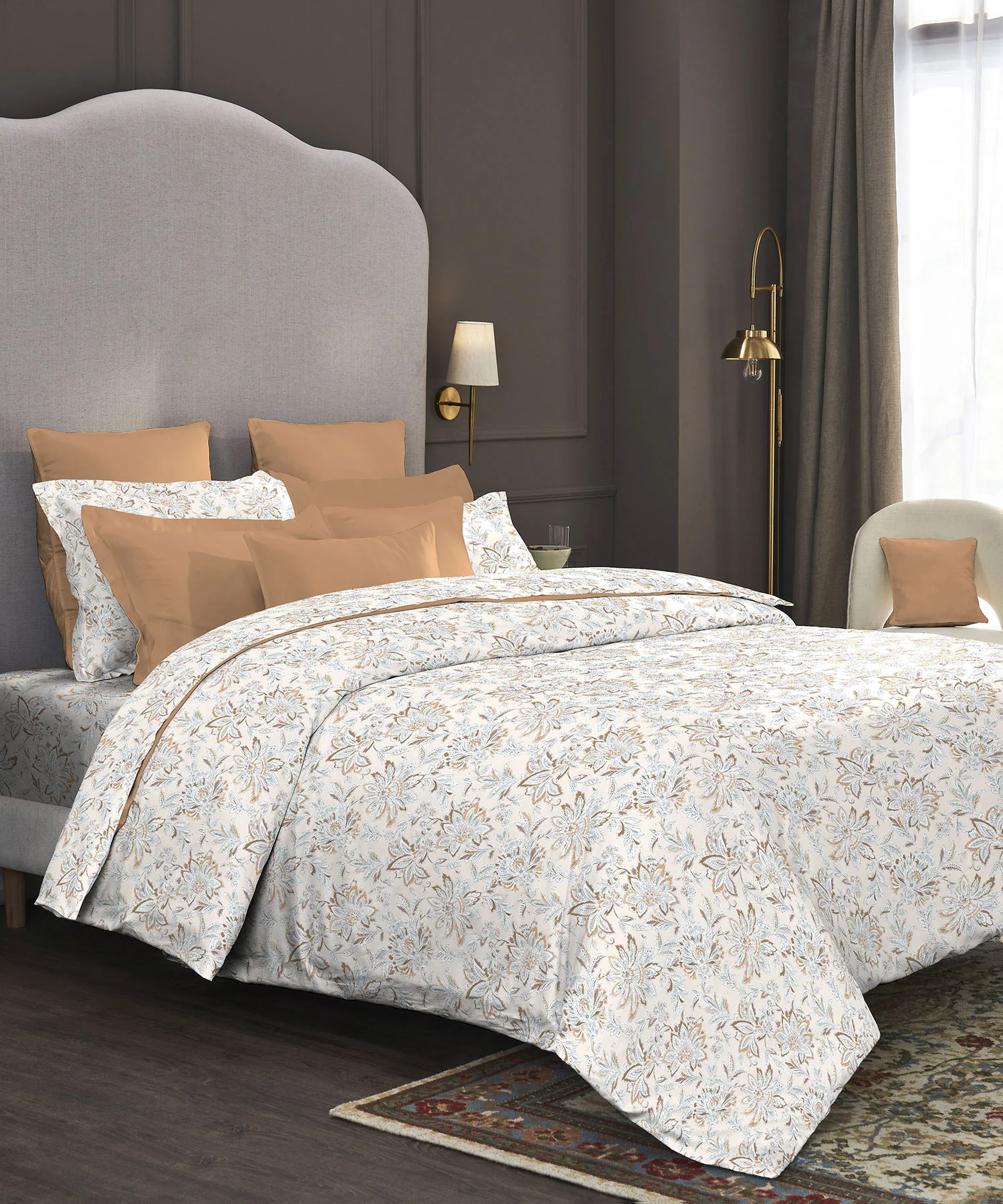 Nectarsoft King Bedsheet Set, Adelia Beige|400 TC Cotton| 4 Pillow Cover