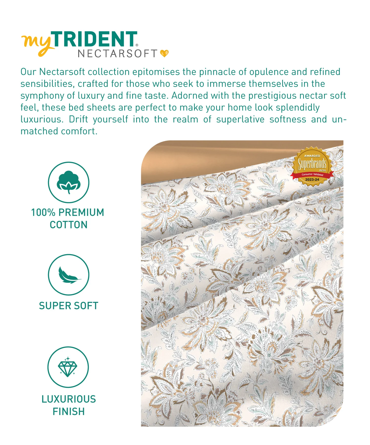 Nectarsoft King Bedsheet Set, Adelia Beige|400 TC Cotton| 4 Pillow Cover - Image 6