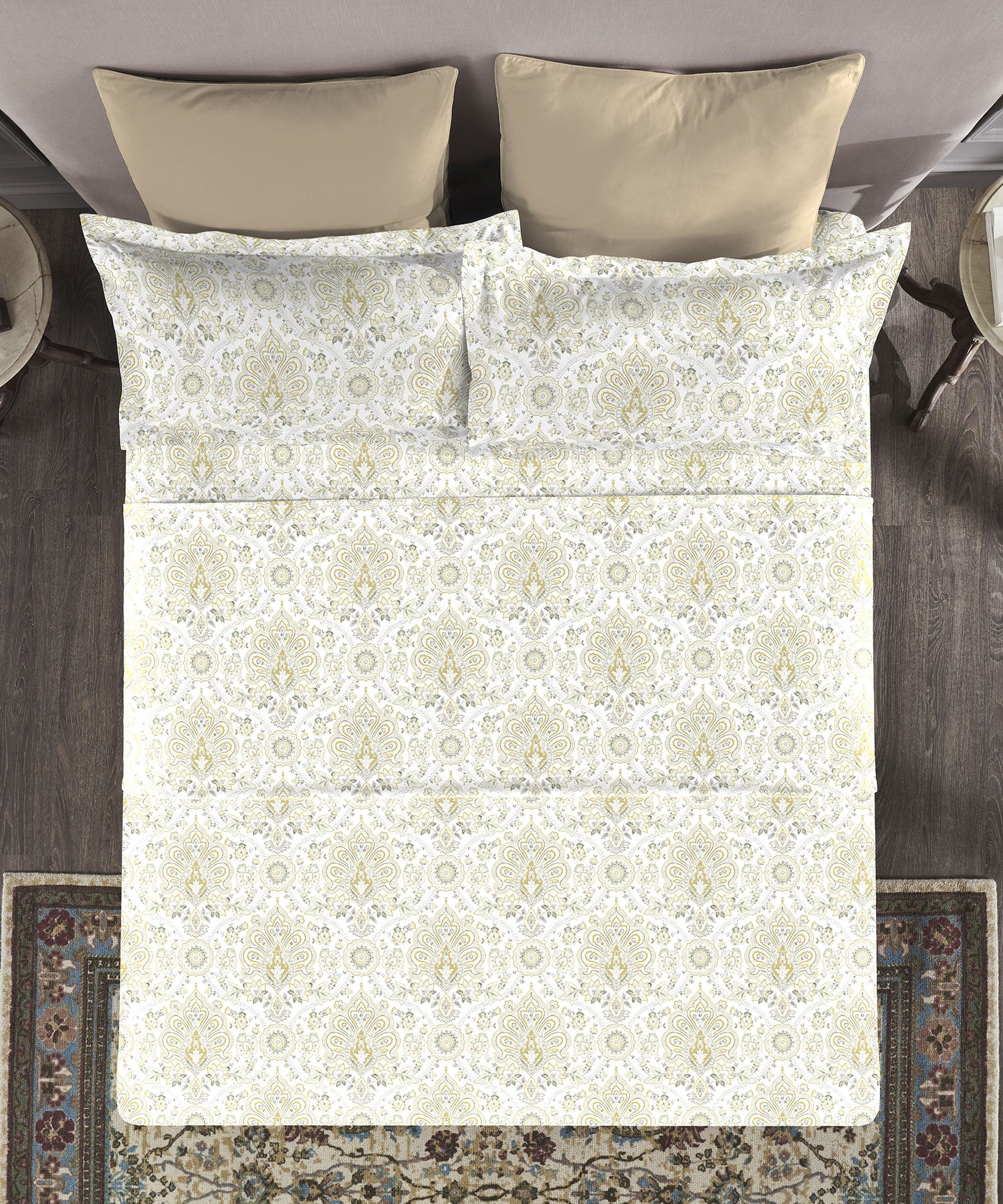 Nectarsoft King Bedsheet Set, Agatha Beige|400 TC Cotton| 4 Pillow Cover - Image 3