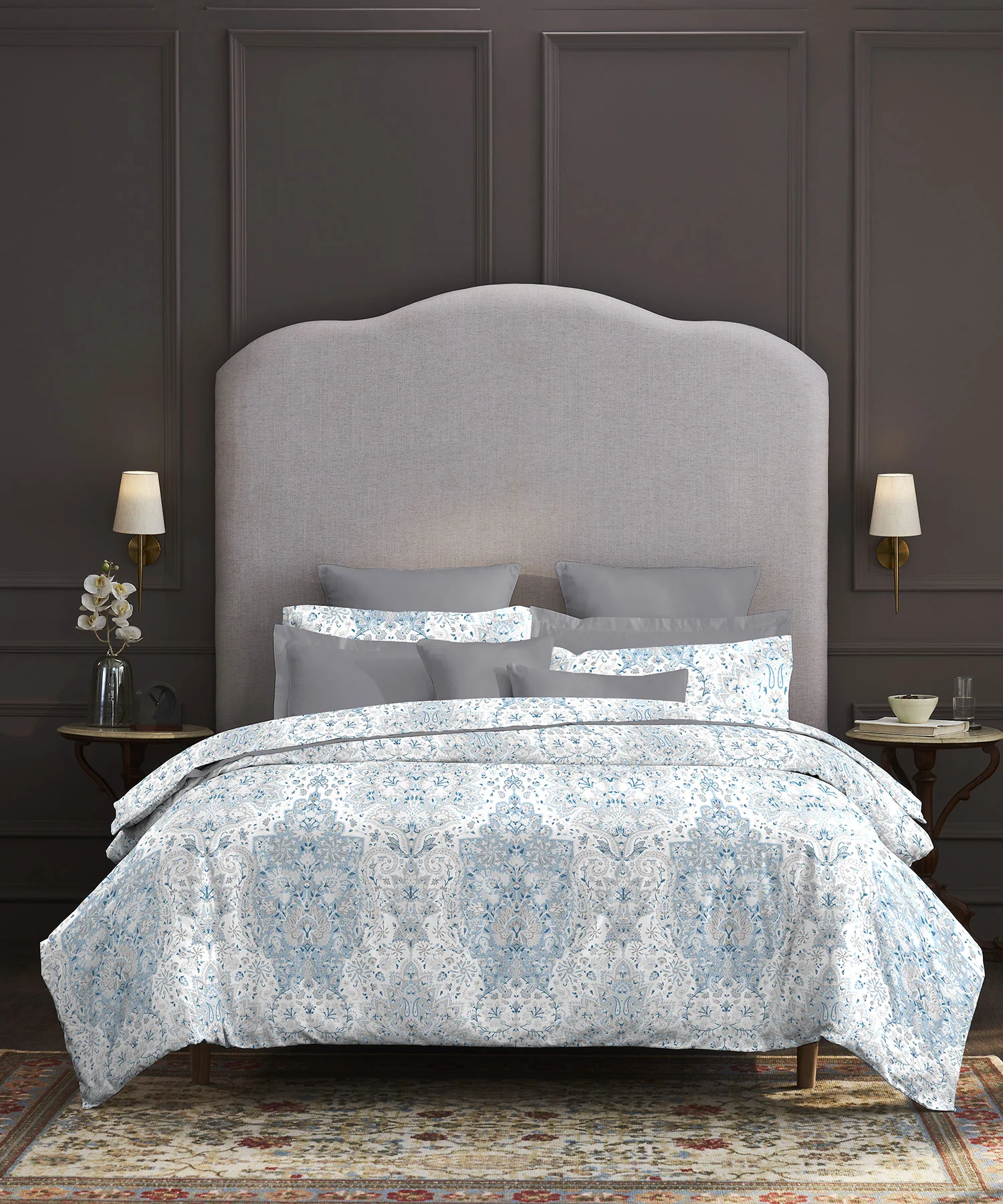 Nectarsoft King Bedsheet Set, Bernice Blue|400 TC Cotton| 4 Pillow Cover - Image 2