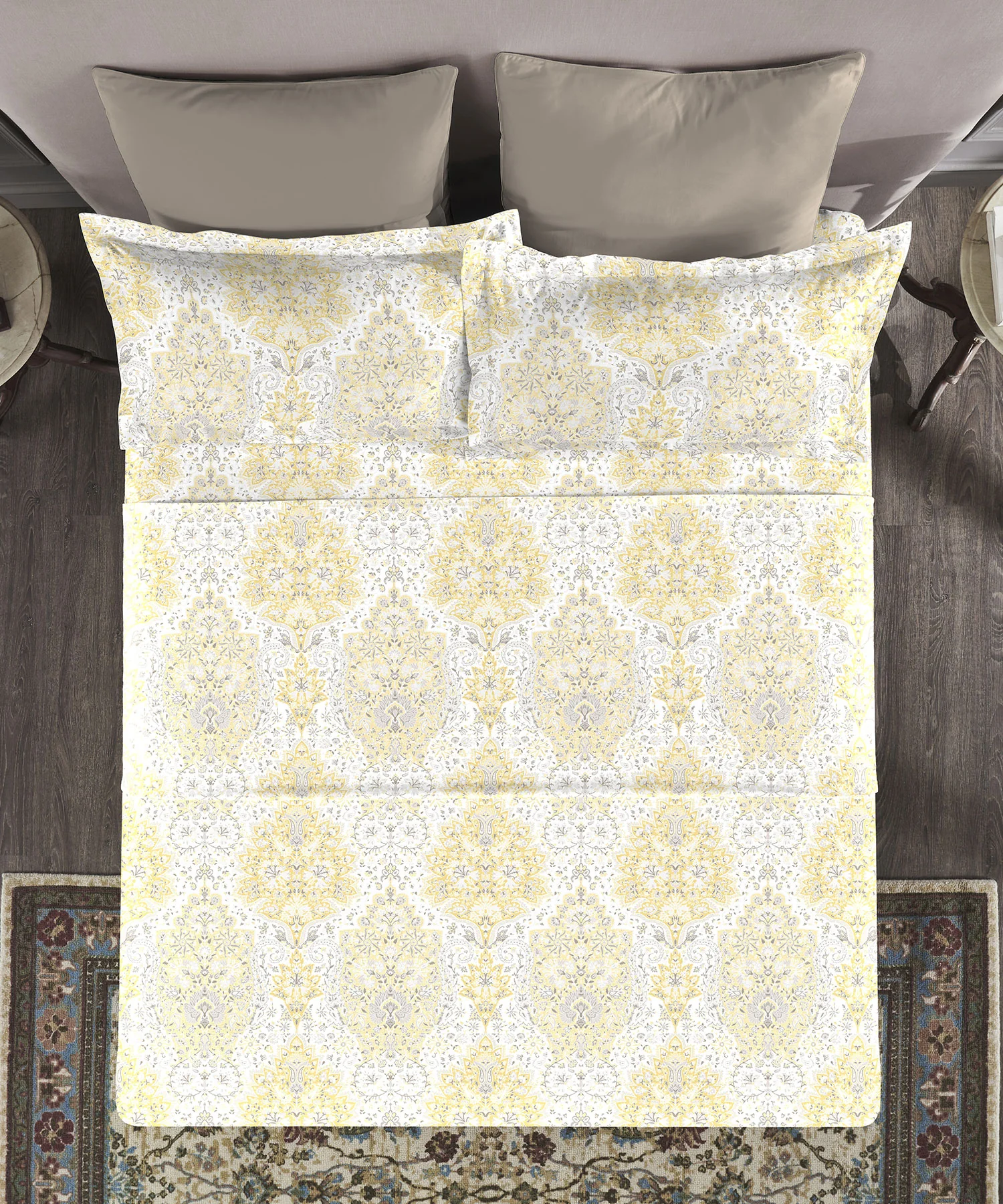 Nectarsoft King Bedsheet Set, Bernice Yellow|400 TC Cotton| 4 Pillow Cover - Image 3