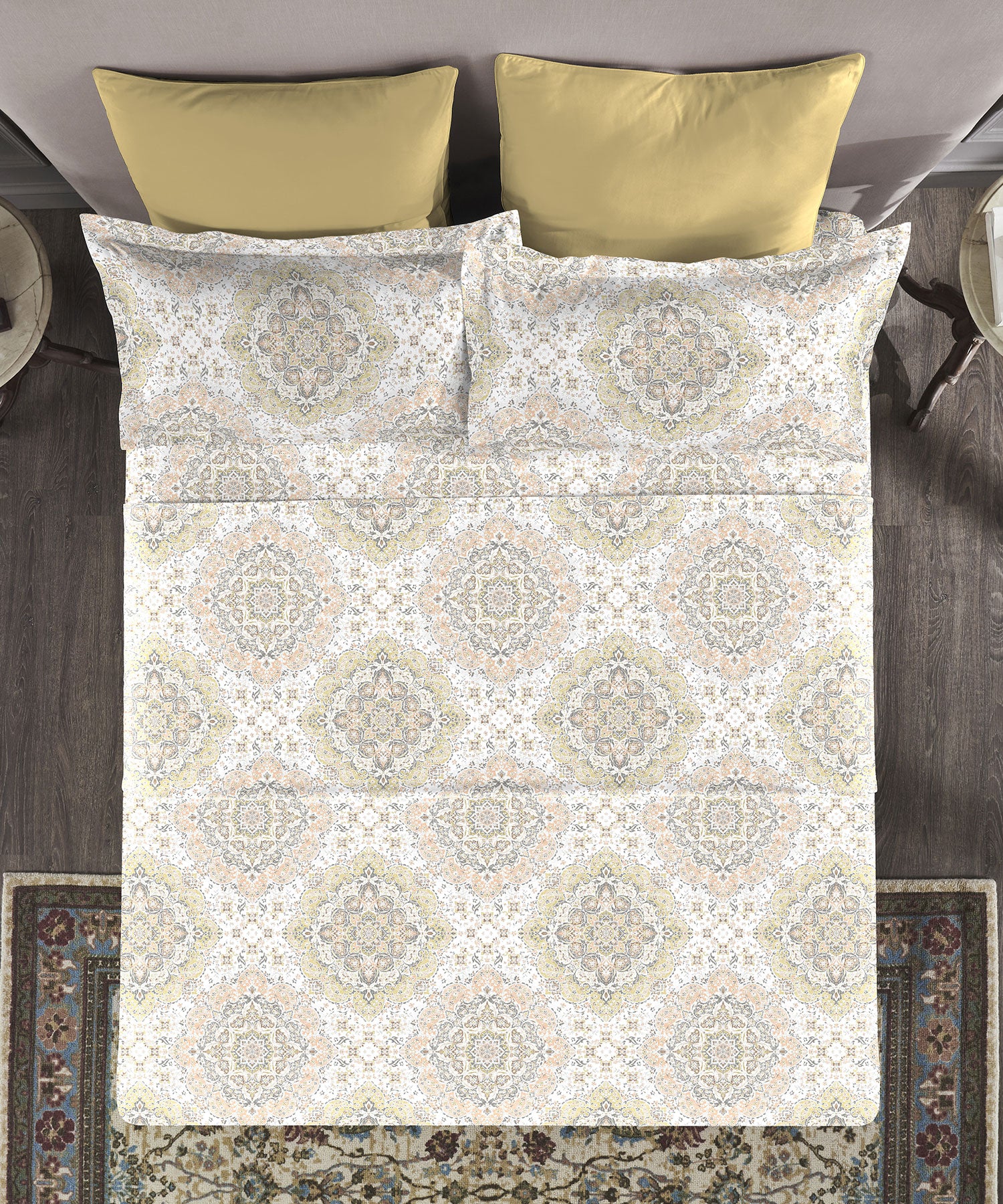 Nectarsoft King Bedsheet Set, Matilda Olive|400 TC Cotton| 4 Pillow Cover - Image 3